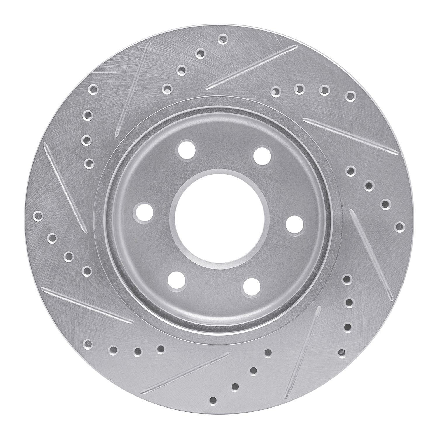 E-Line Drilled & Slotted Silver Brake Rotor, 2005-2021 Fits Multiple Makes/Models, Position: Front Right
