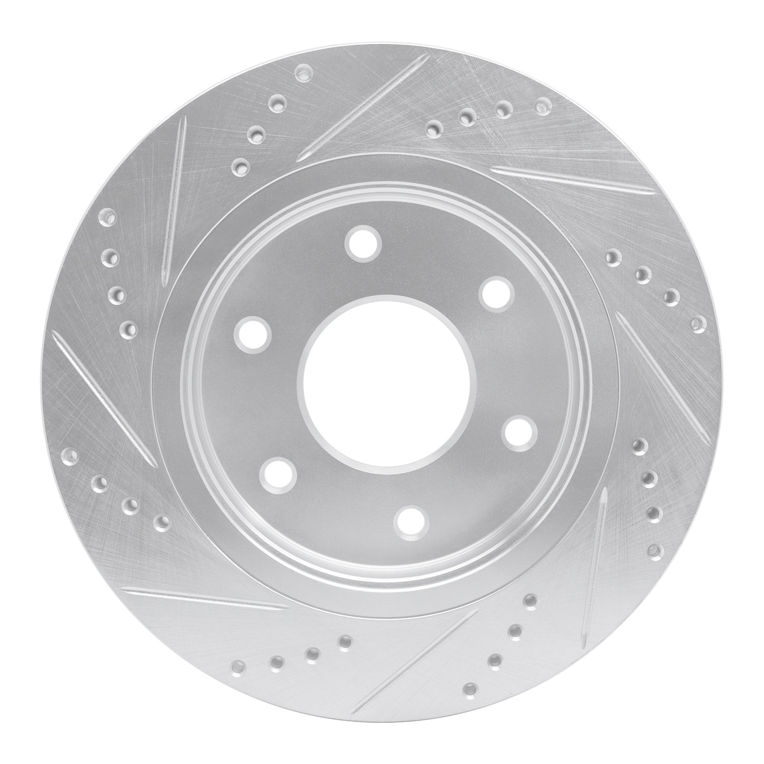 E-Line Drilled & Slotted Silver Brake Rotor, 2005-2007 Infiniti/Nissan, Position: Front Right