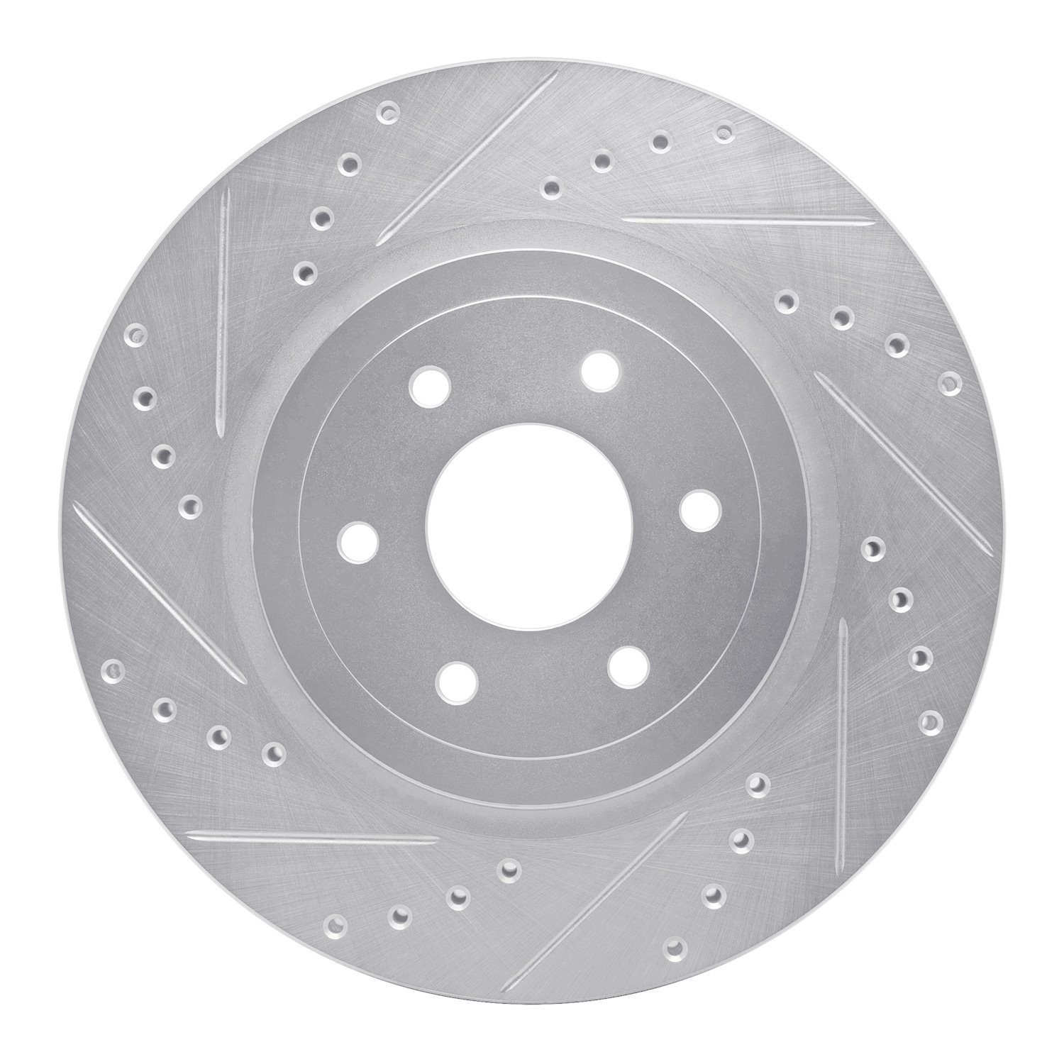 E-Line Drilled & Slotted Silver Brake Rotor, 2008-2011 Infiniti/Nissan, Position: Front Left