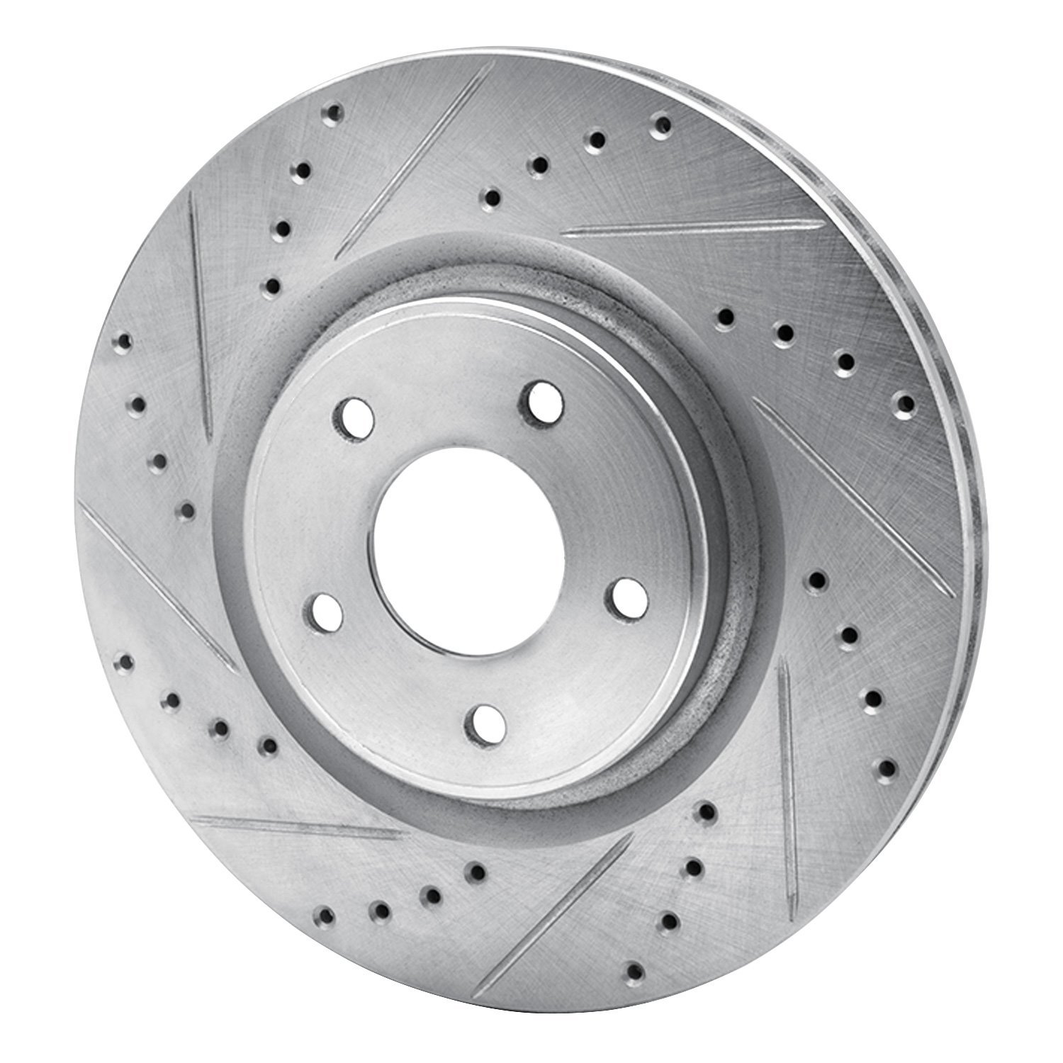 E-Line Drilled & Slotted Silver Brake Rotor, 2014-2019 Infiniti/Nissan, Position: Front Left