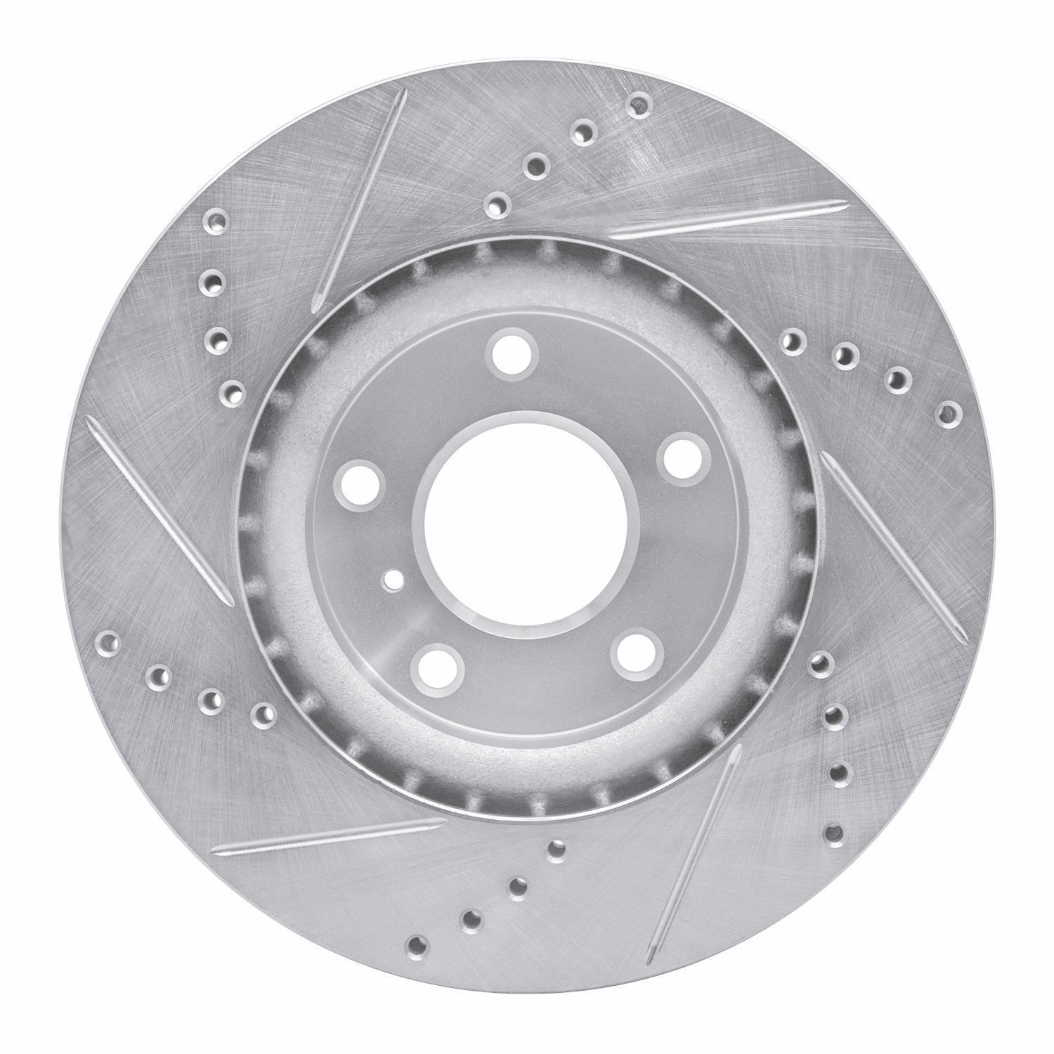 E-Line Drilled & Slotted Silver Brake Rotor, 2003-2005 Infiniti/Nissan, Position: Front Right