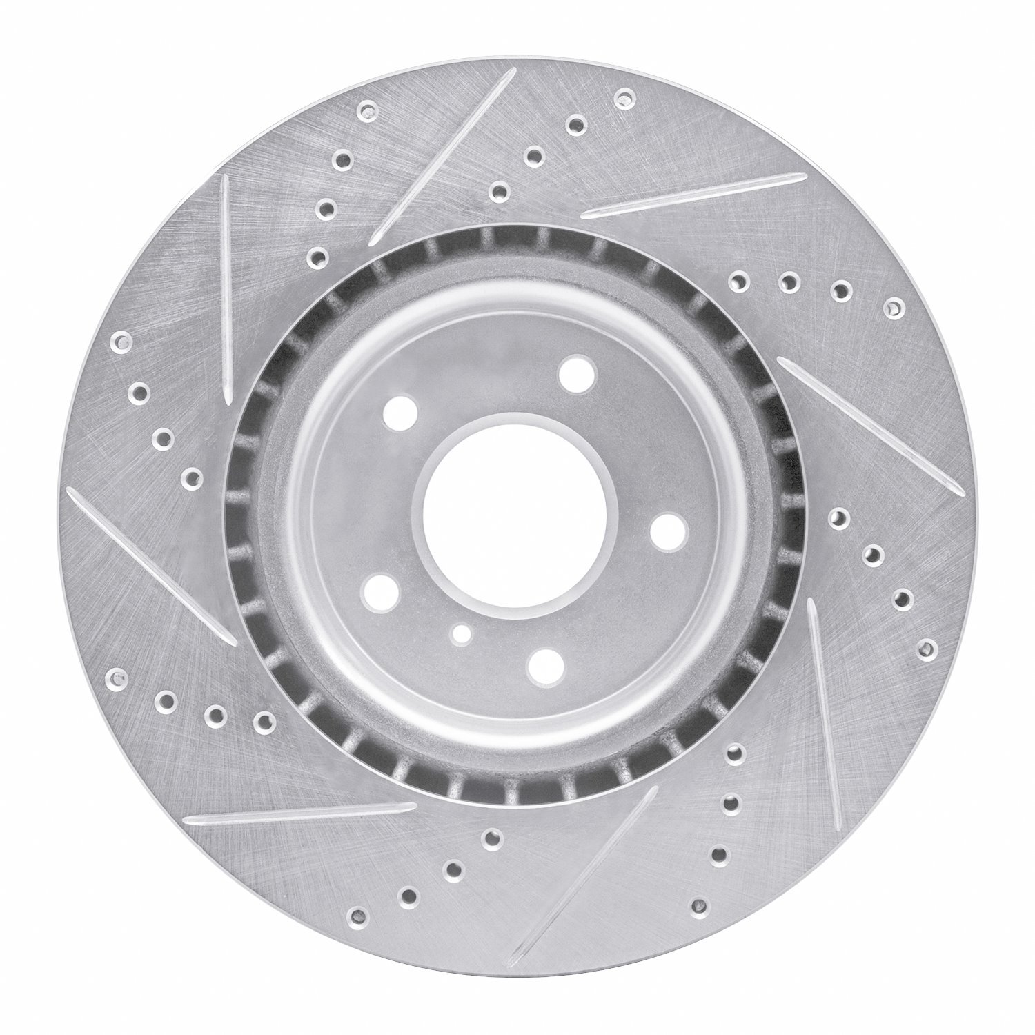 E-Line Drilled & Slotted Silver Brake Rotor, 2003-2008 Infiniti/Nissan, Position: Front Right