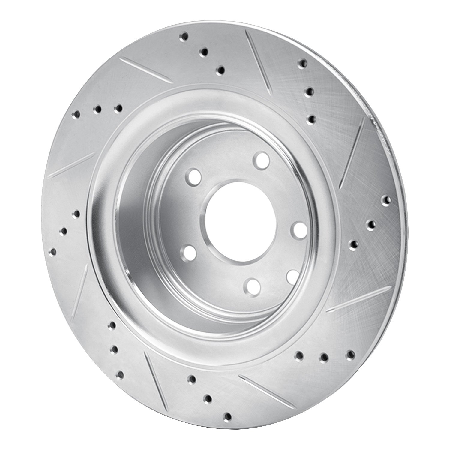 E-Line Drilled & Slotted Silver Brake Rotor, 2007-2015 Infiniti/Nissan, Position: Rear Left