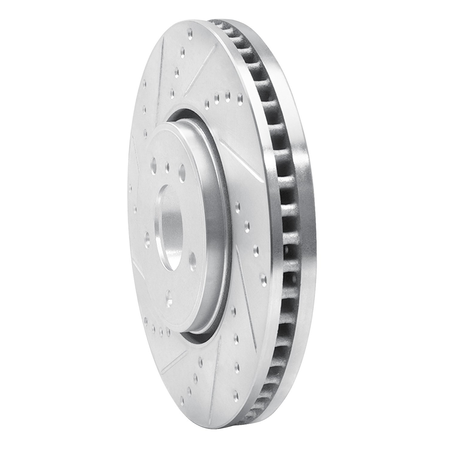 E-Line Drilled & Slotted Silver Brake Rotor, 2005-2014 Infiniti/Nissan, Position: Front Left
