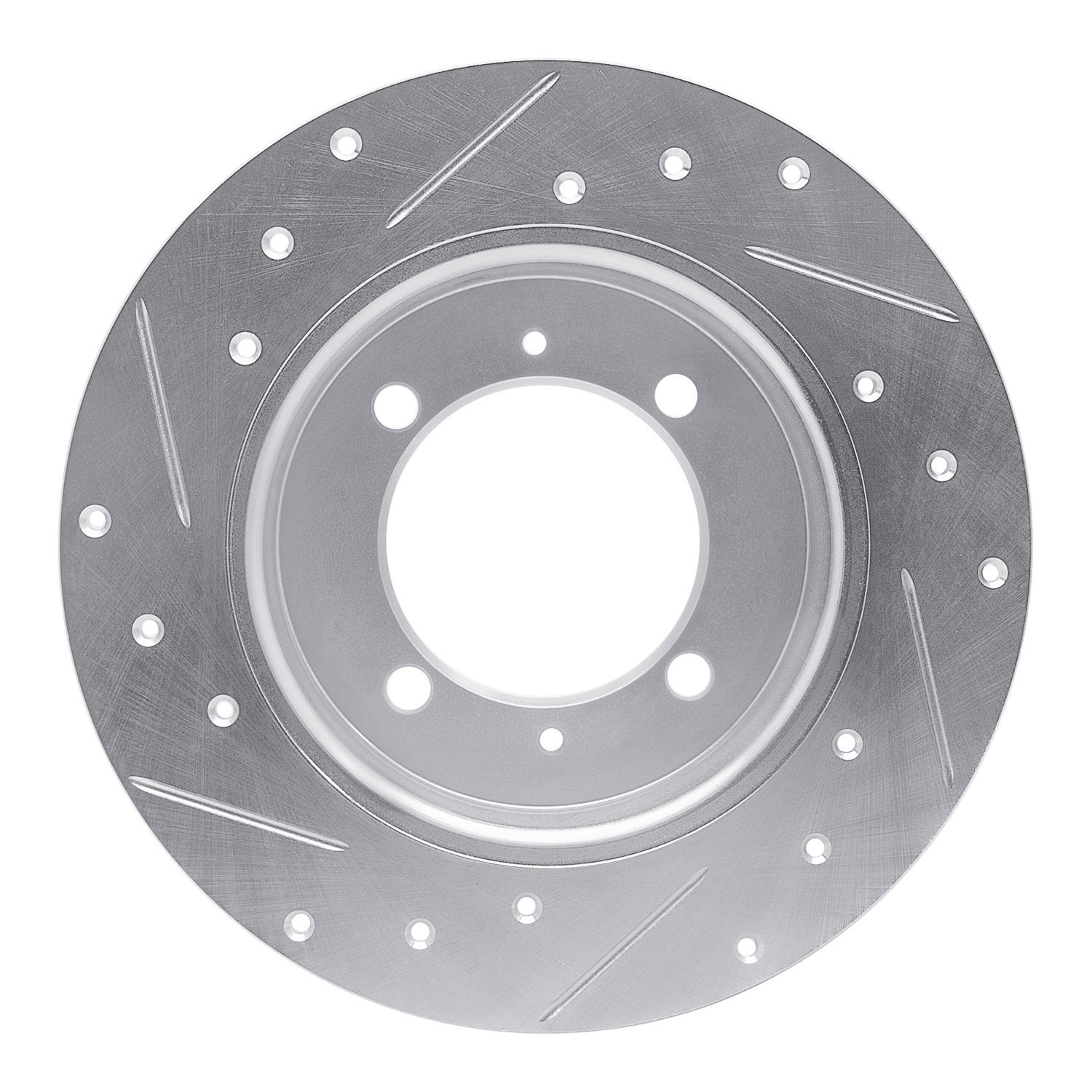 E-Line Drilled & Slotted Silver Brake Rotor, 1988-1993 Fits Multiple Makes/Models, Position: Rear Right