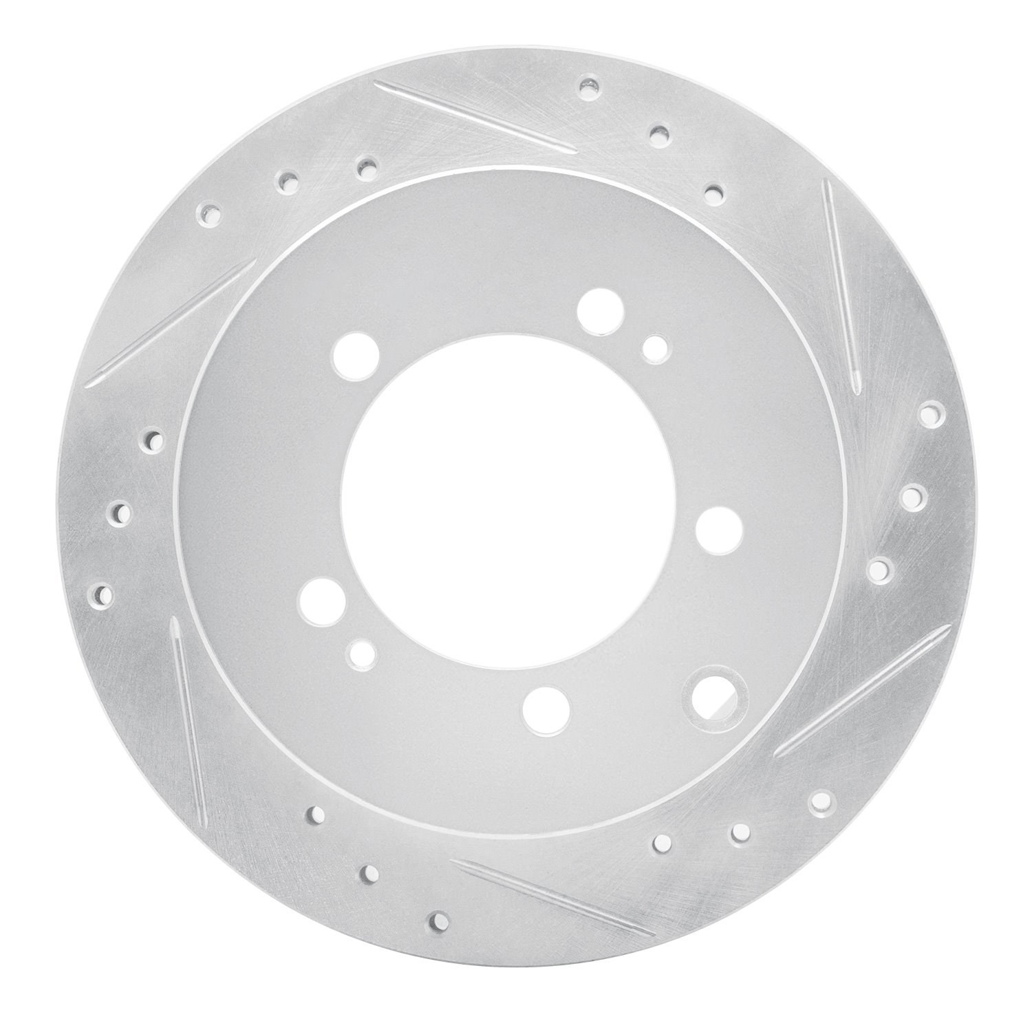 E-Line Drilled & Slotted Silver Brake Rotor, 1991-1999 Fits Multiple Makes/Models, Position: Rear Right