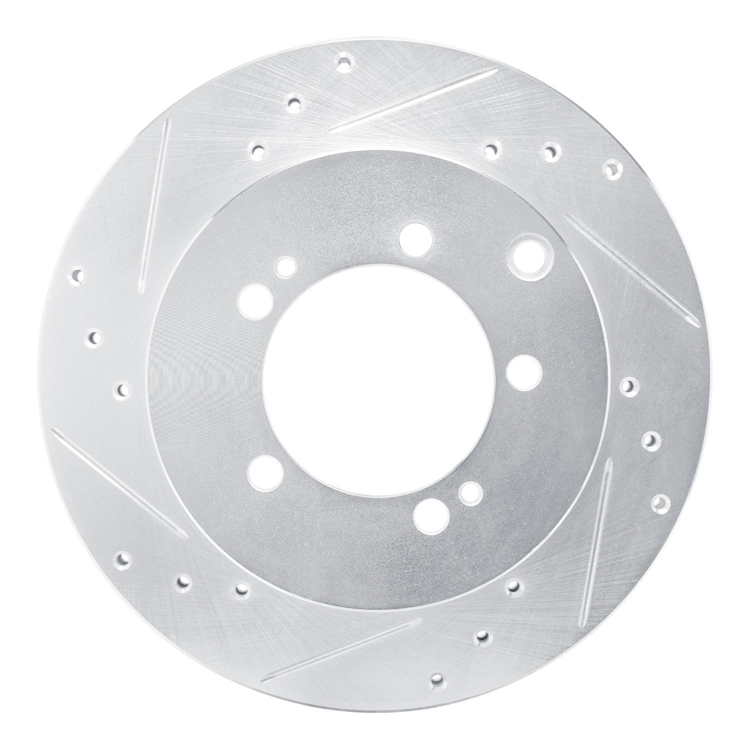 E-Line Drilled & Slotted Silver Brake Rotor, 1992-1996 Mitsubishi, Position: Rear Left