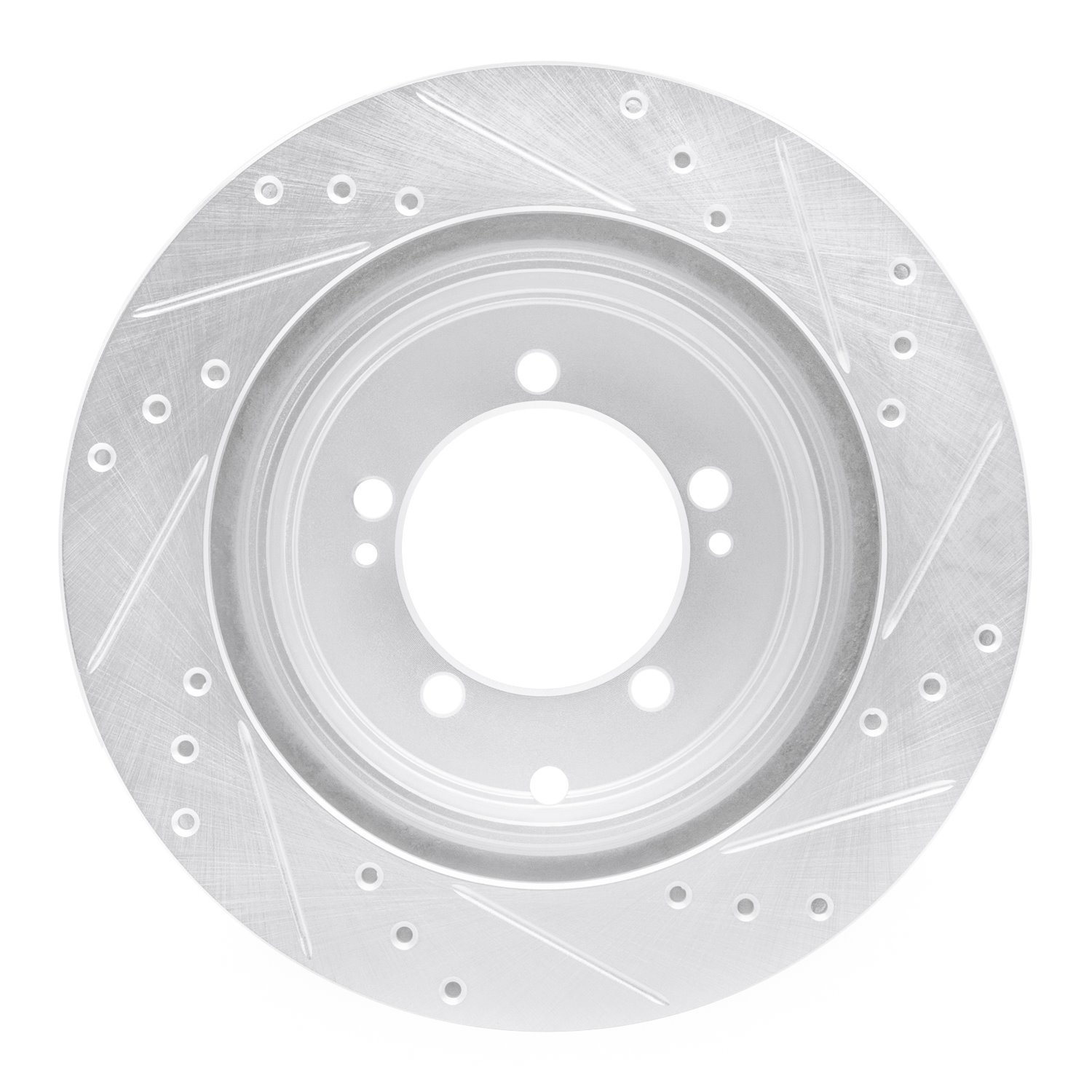 E-Line Drilled & Slotted Silver Brake Rotor, 1993-1999 Fits Multiple Makes/Models, Position: Rear Left