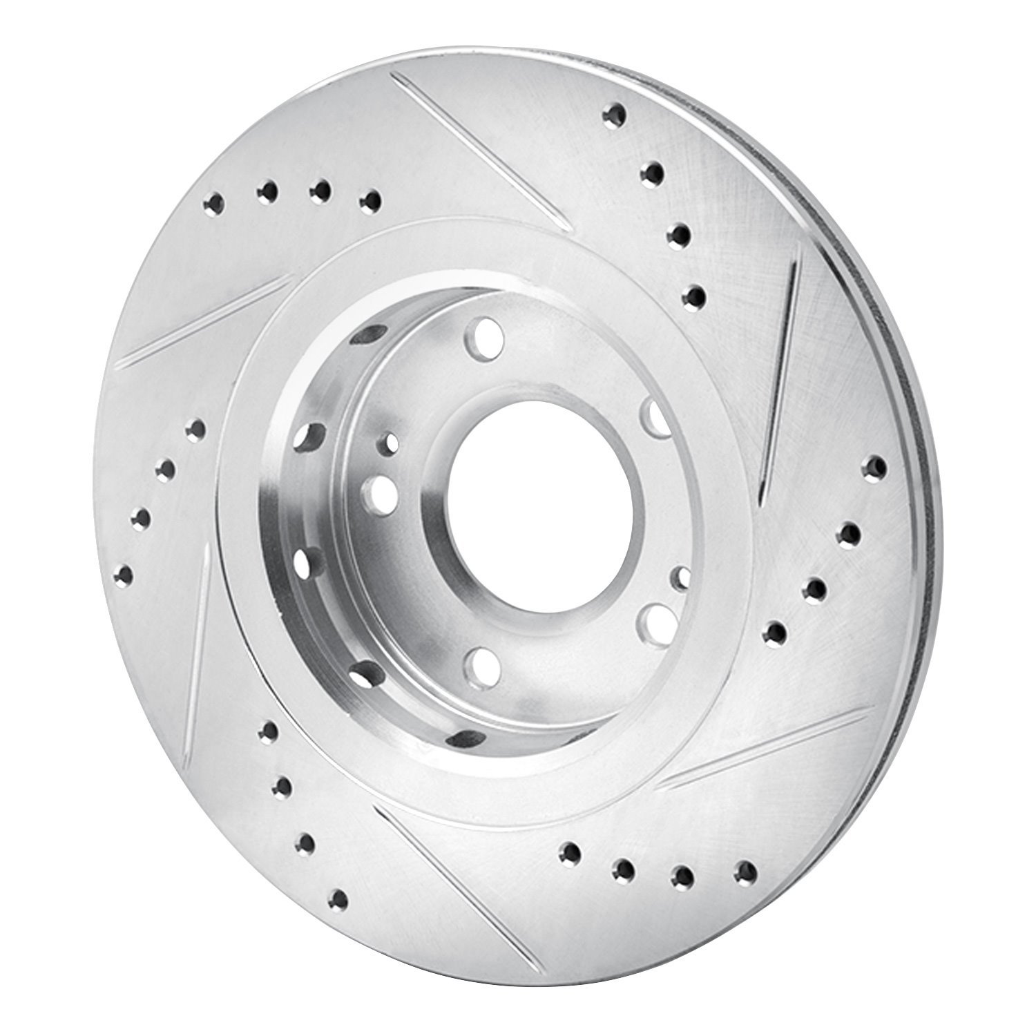 E-Line Drilled & Slotted Silver Brake Rotor, 2009-2015 Mitsubishi, Position: Front Left