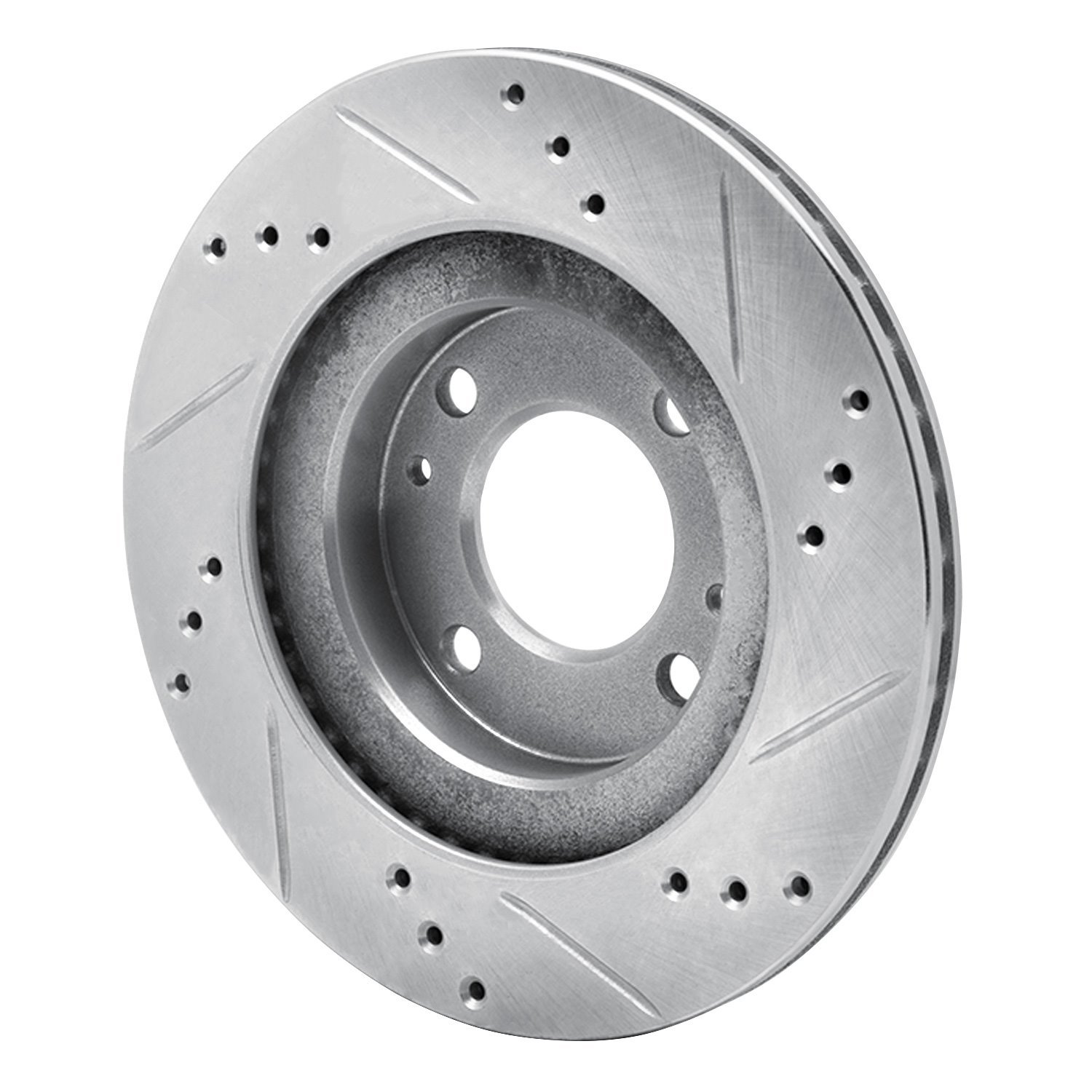 E-Line Drilled & Slotted Silver Brake Rotor, 2012-2017 Mitsubishi, Position: Front Left
