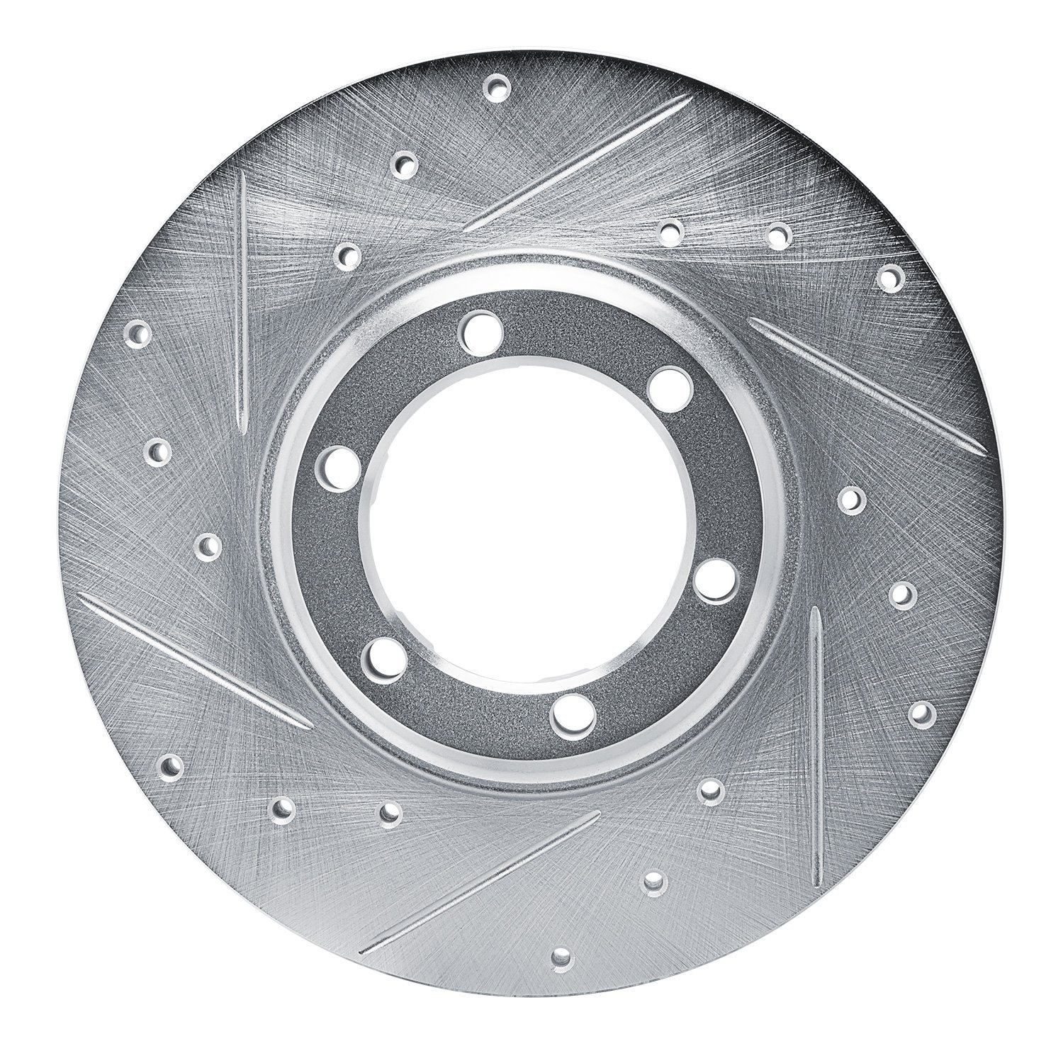 E-Line Drilled & Slotted Silver Brake Rotor, 1979-1986 Fits Multiple Makes/Models, Position: Front Left