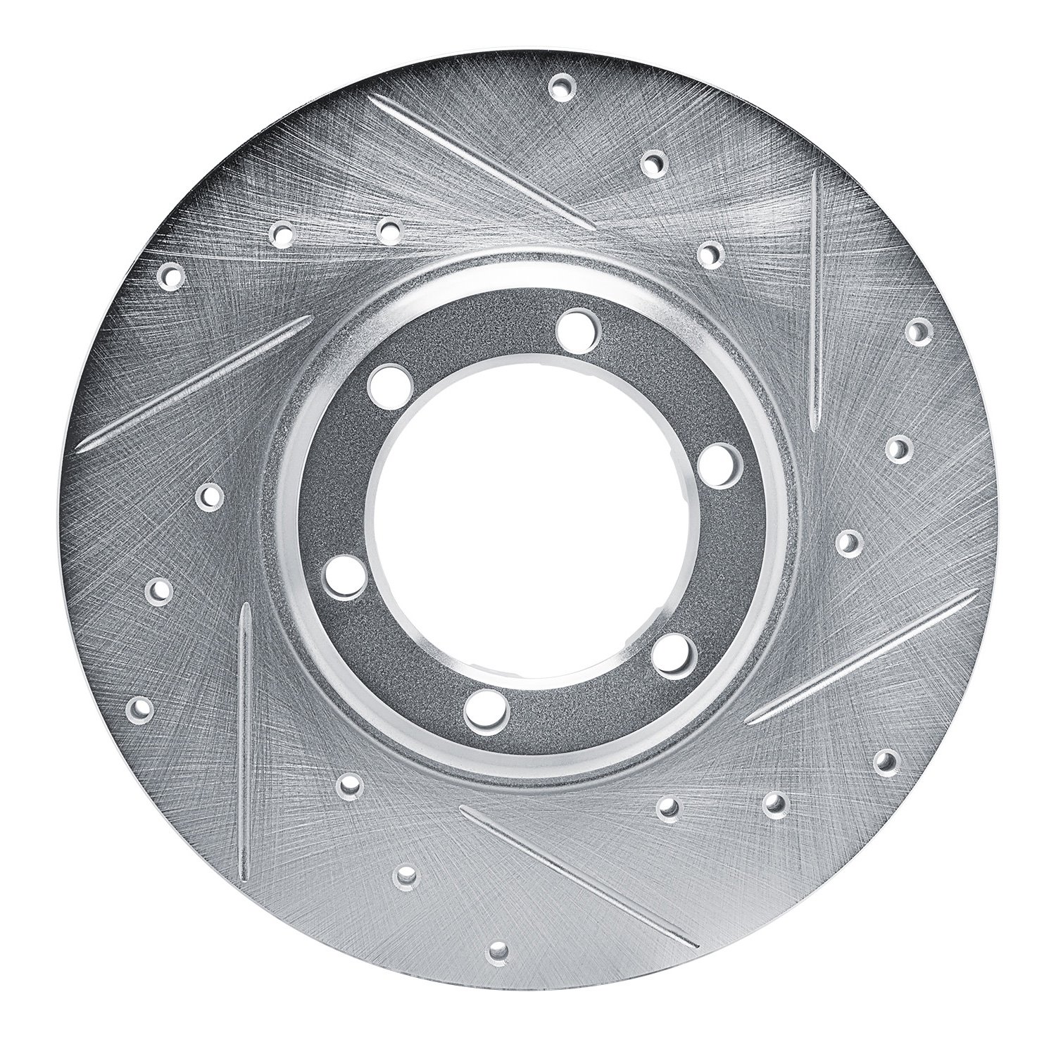 E-Line Drilled & Slotted Silver Brake Rotor, 1979-1986 Fits Multiple Makes/Models, Position: Front Right