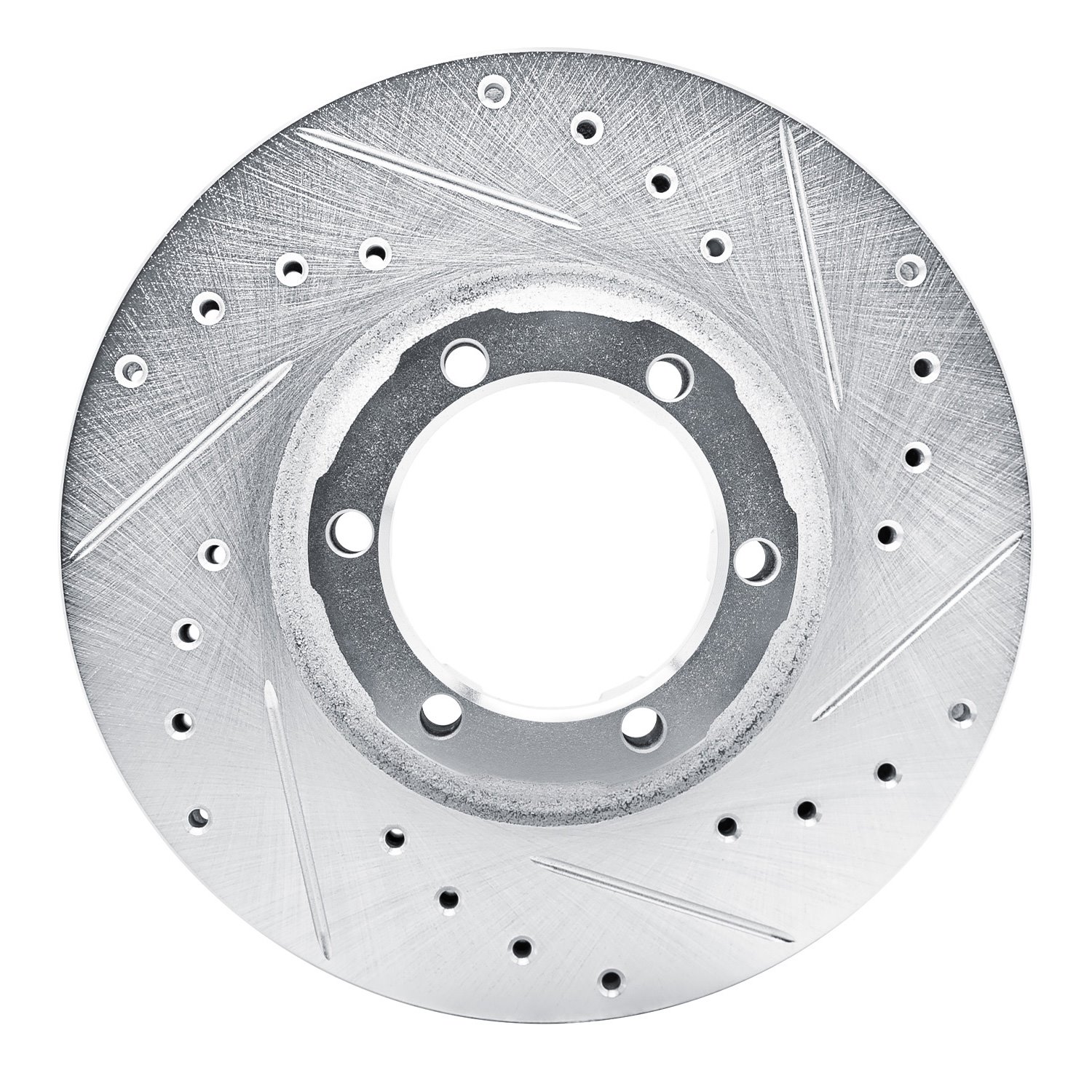 E-Line Drilled & Slotted Silver Brake Rotor, 1986-1996 Fits Multiple Makes/Models, Position: Front Right