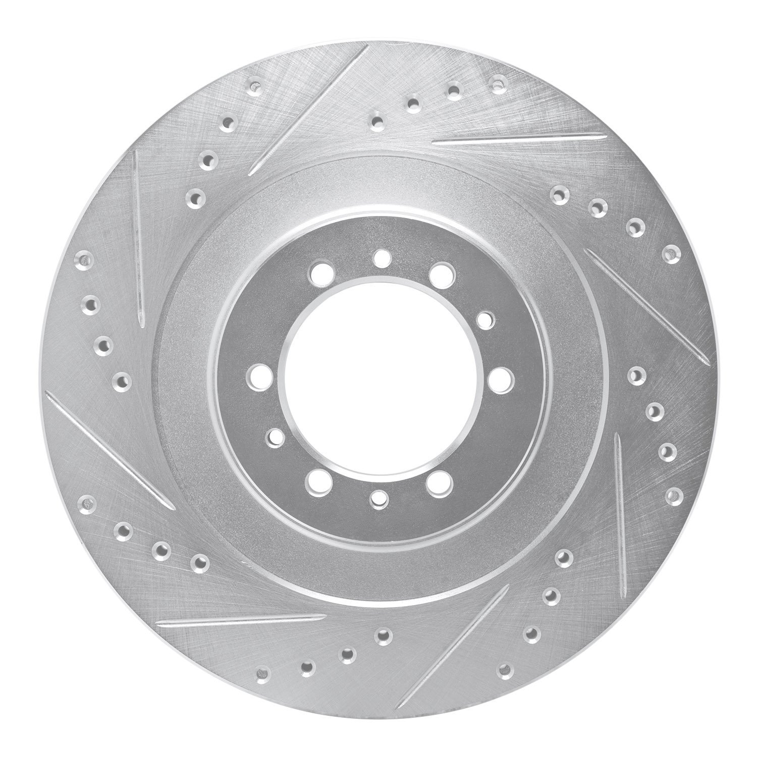E-Line Drilled & Slotted Silver Brake Rotor, 1998-2004 Mitsubishi, Position: Front Left
