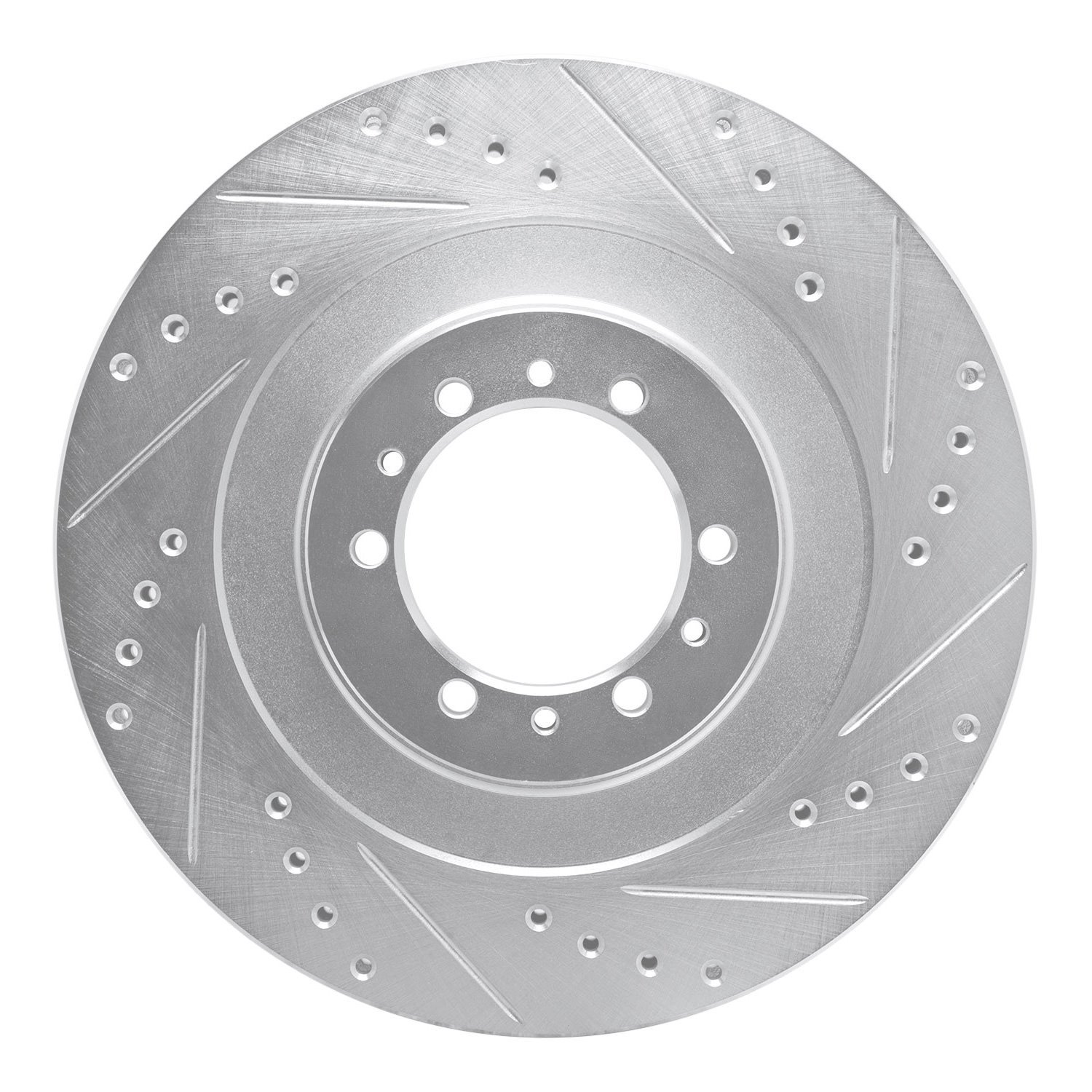 E-Line Drilled & Slotted Silver Brake Rotor, 1998-2004 Mitsubishi, Position: Front Right