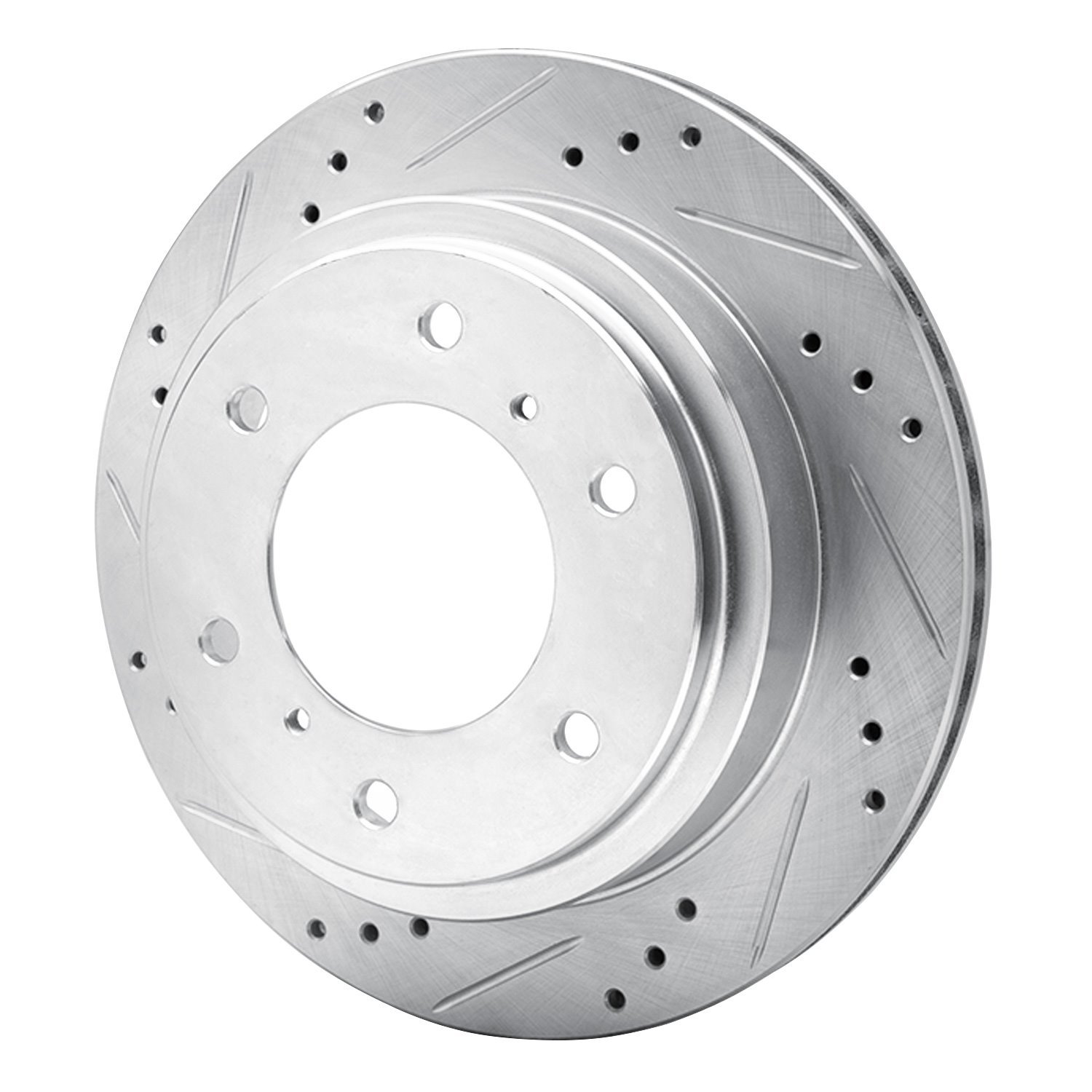 E-Line Drilled & Slotted Silver Brake Rotor, 2000-2006 Mitsubishi, Position: Rear Left
