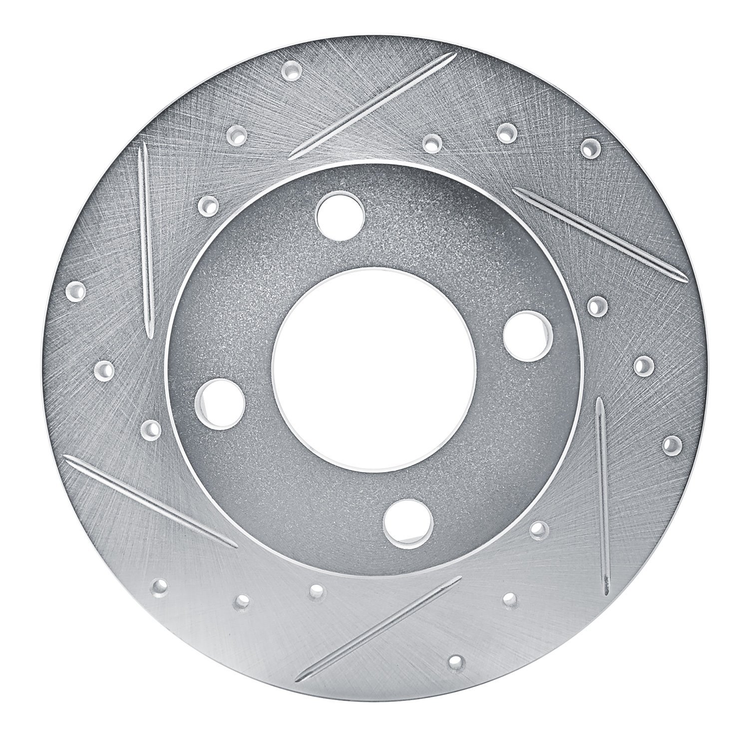 E-Line Drilled & Slotted Silver Brake Rotor, 1978-1985 Audi/Porsche/Volkswagen, Position: Front Left