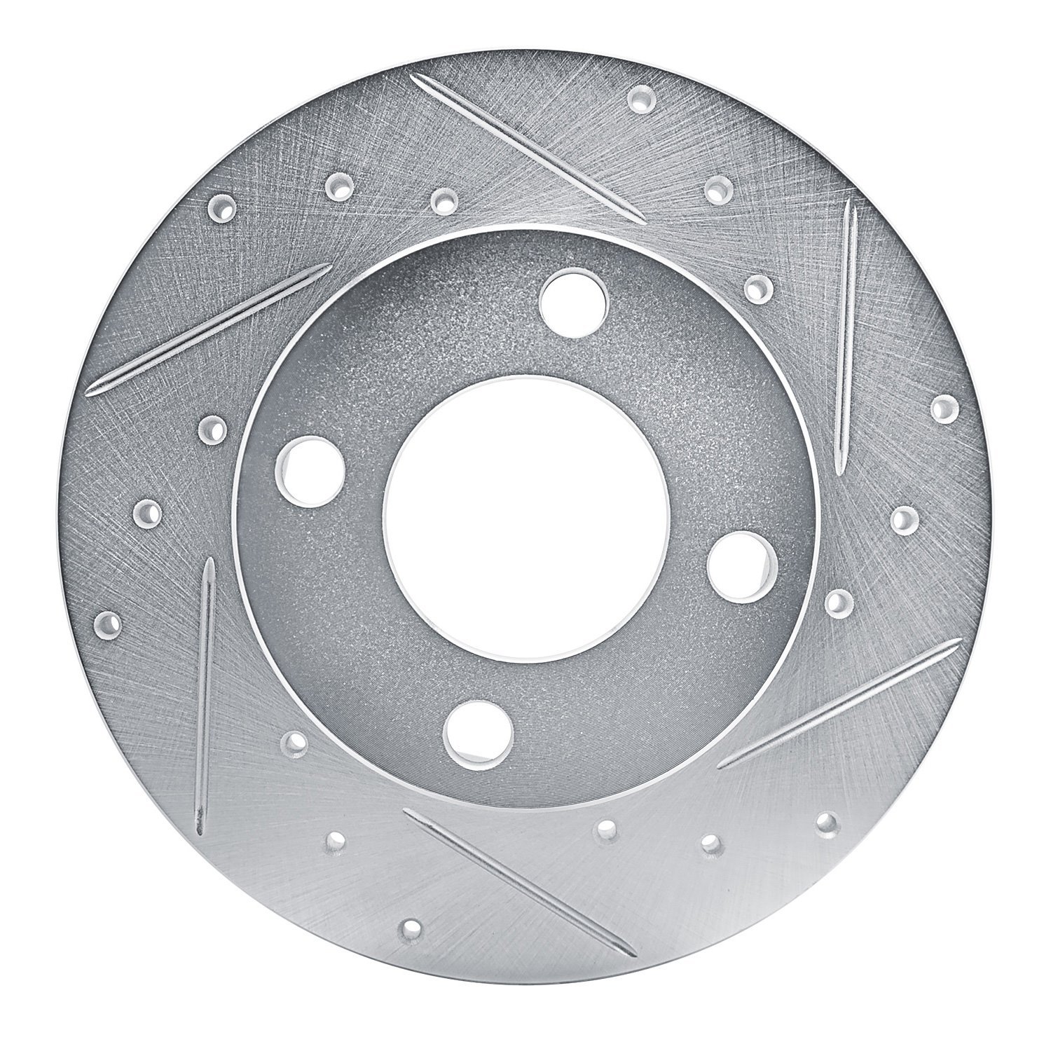 E-Line Drilled & Slotted Silver Brake Rotor, 1978-1985 Audi/Porsche/Volkswagen, Position: Front Right