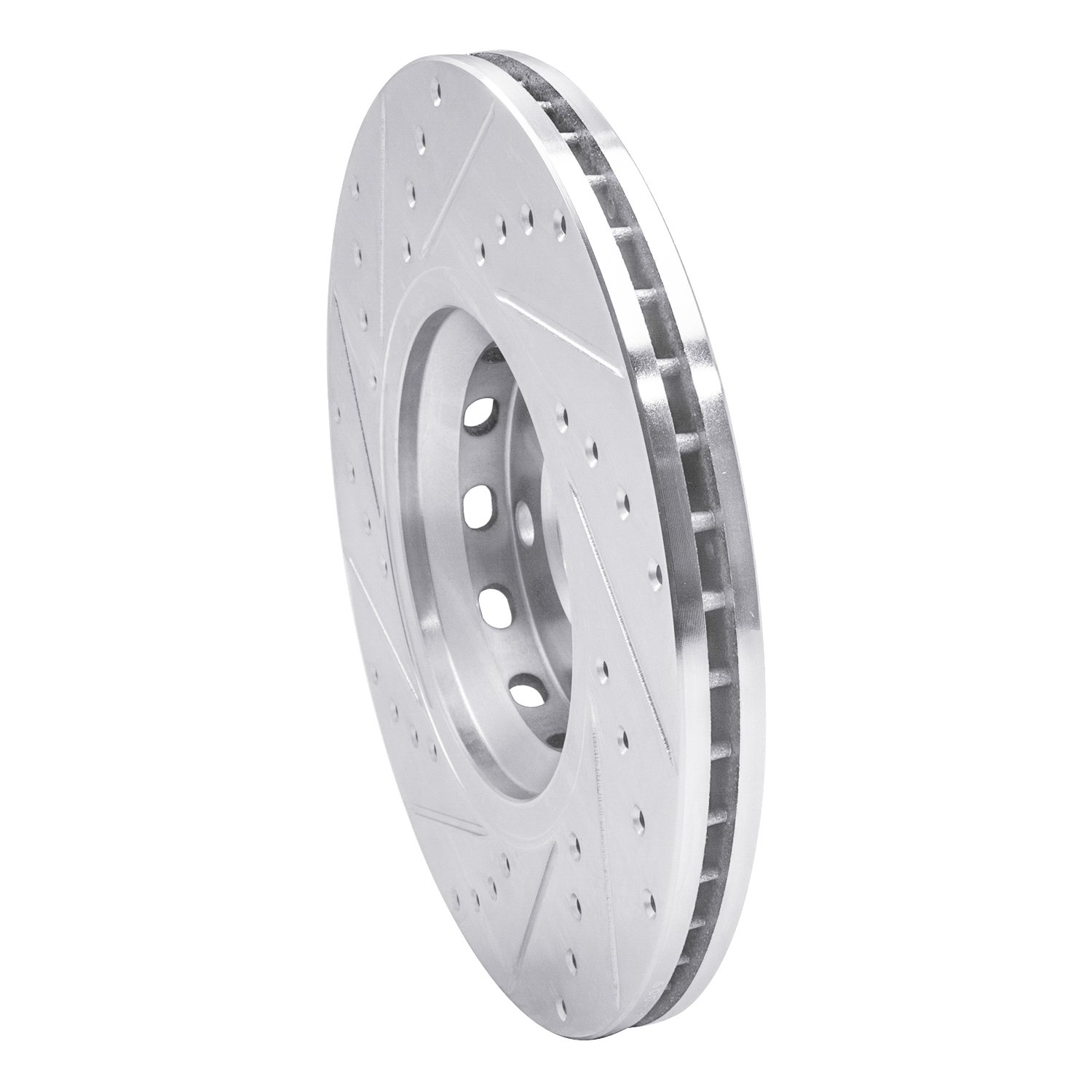 E-Line Drilled & Slotted Silver Brake Rotor, 1997-2006 Audi/Porsche/Volkswagen, Position: Front Right