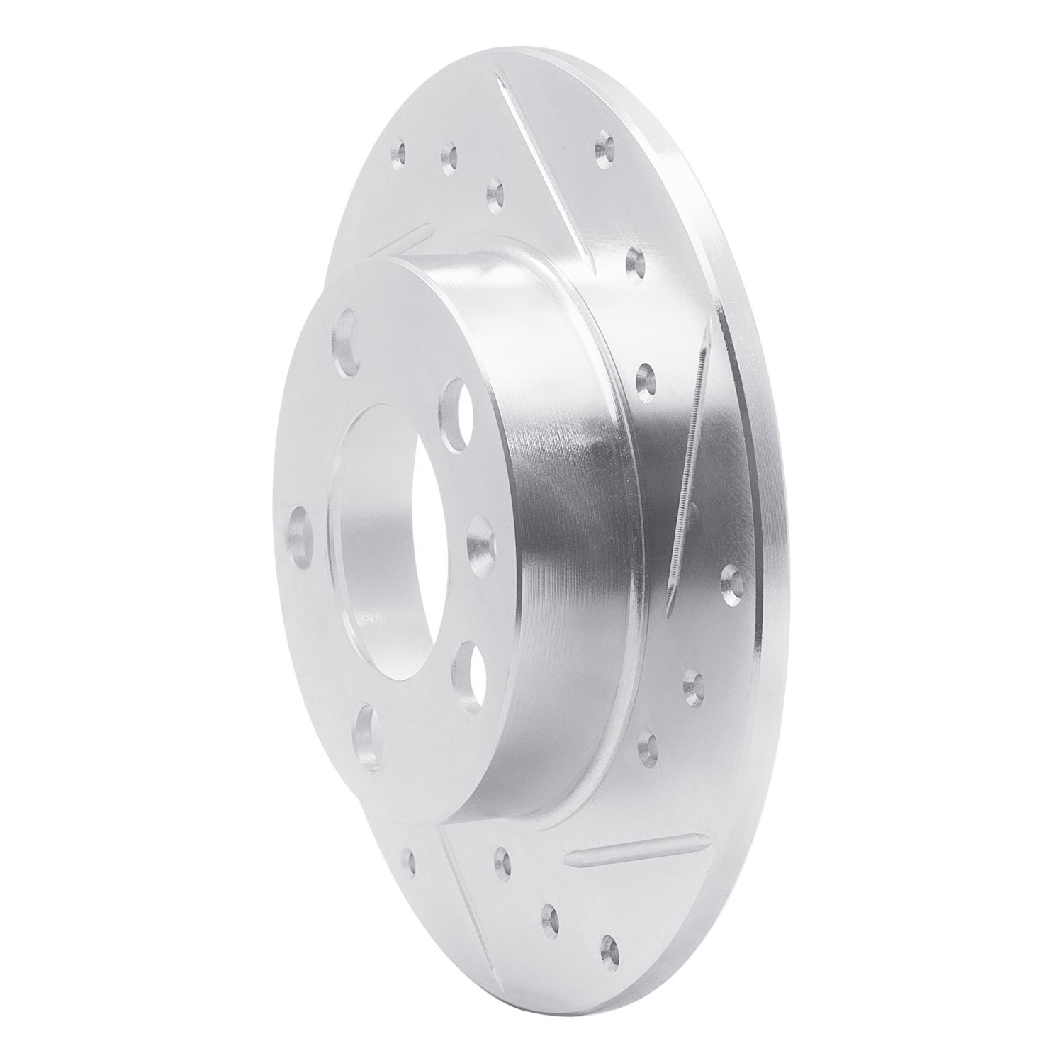 E-Line Drilled & Slotted Silver Brake Rotor, 1998-2020 Audi/Porsche/Volkswagen, Position: Rear Right