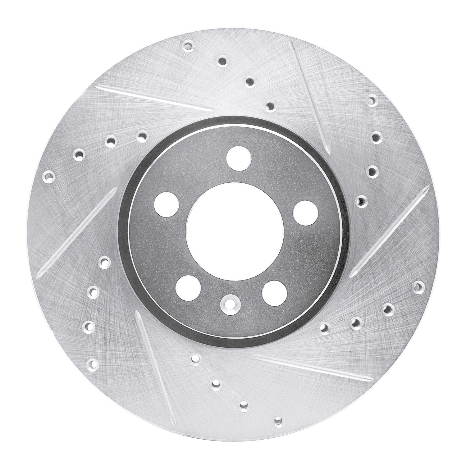 E-Line Drilled & Slotted Silver Brake Rotor, 1998-2018 Audi/Porsche/Volkswagen, Position: Front Right