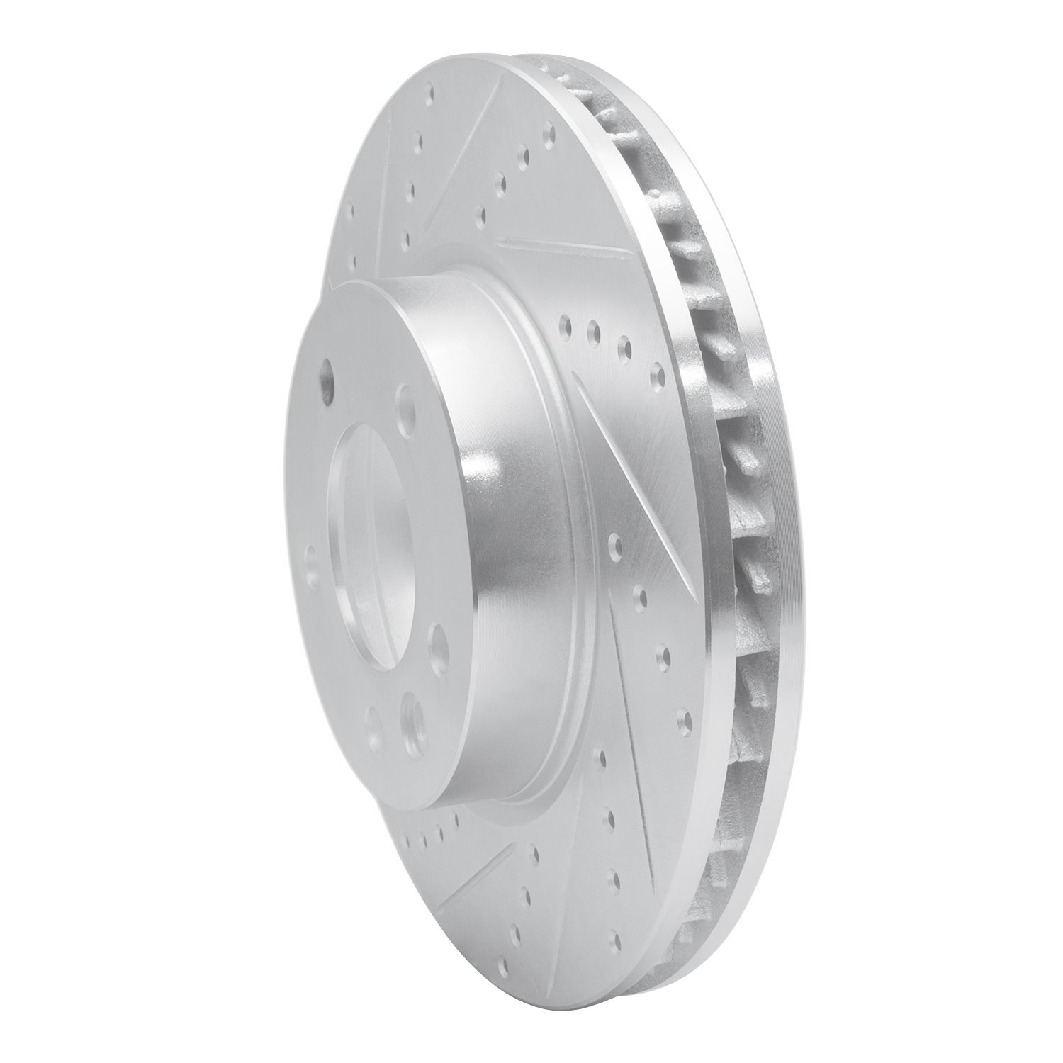 E-Line Drilled & Slotted Silver Brake Rotor, 2003-2018 Audi/Porsche/Volkswagen, Position: Left Front