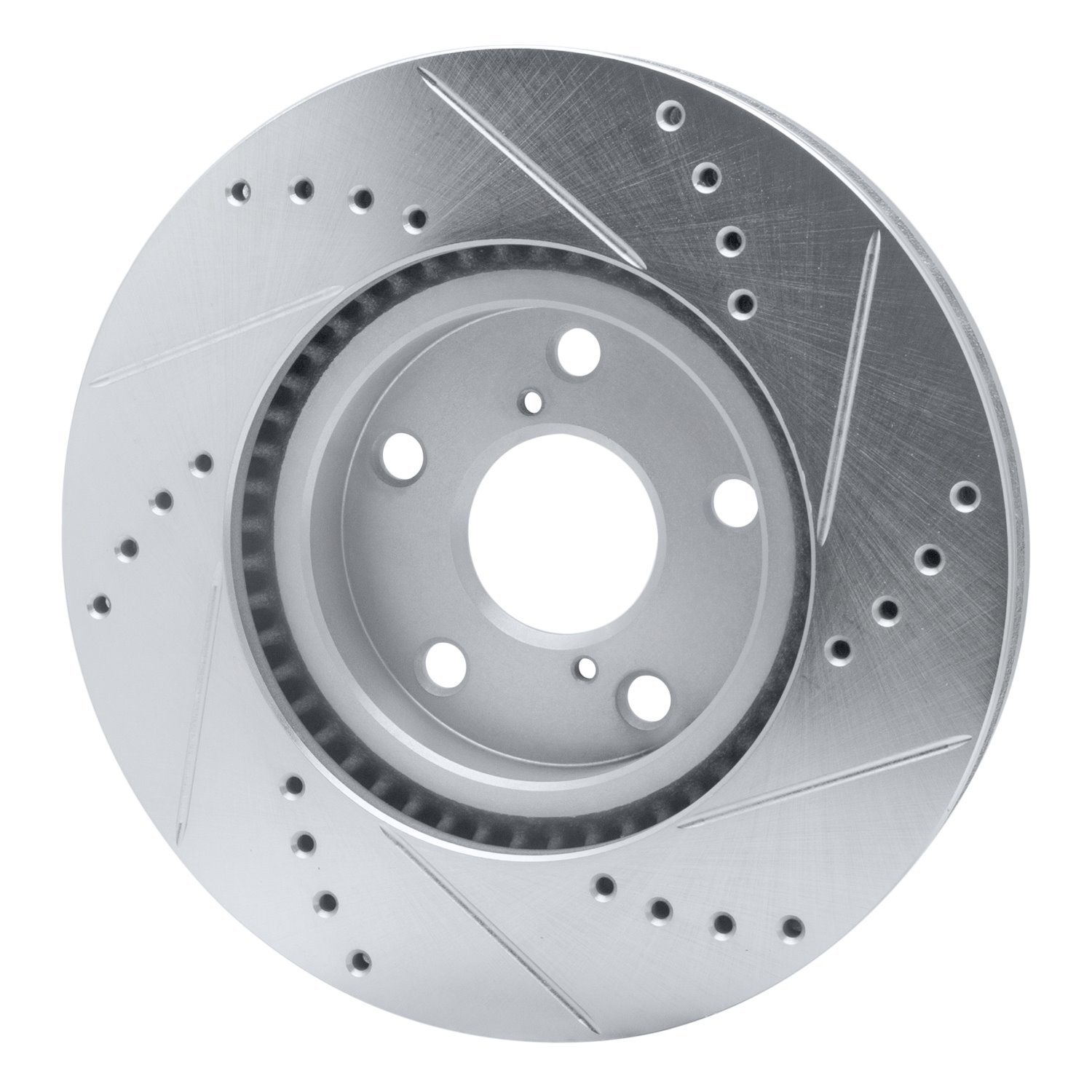 E-Line Drilled & Slotted Silver Brake Rotor, 1992-2010 Lexus/Toyota/Scion, Position: Front Left