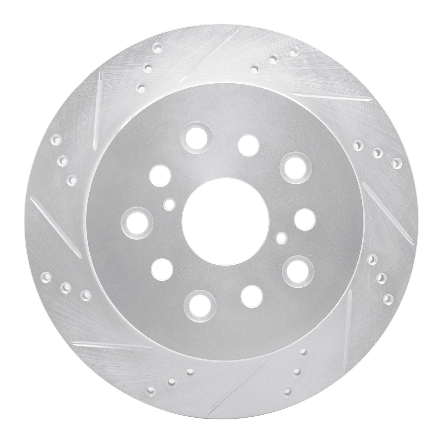 E-Line Drilled & Slotted Silver Brake Rotor, 2001-2006 Lexus/Toyota/Scion, Position: Rear Left