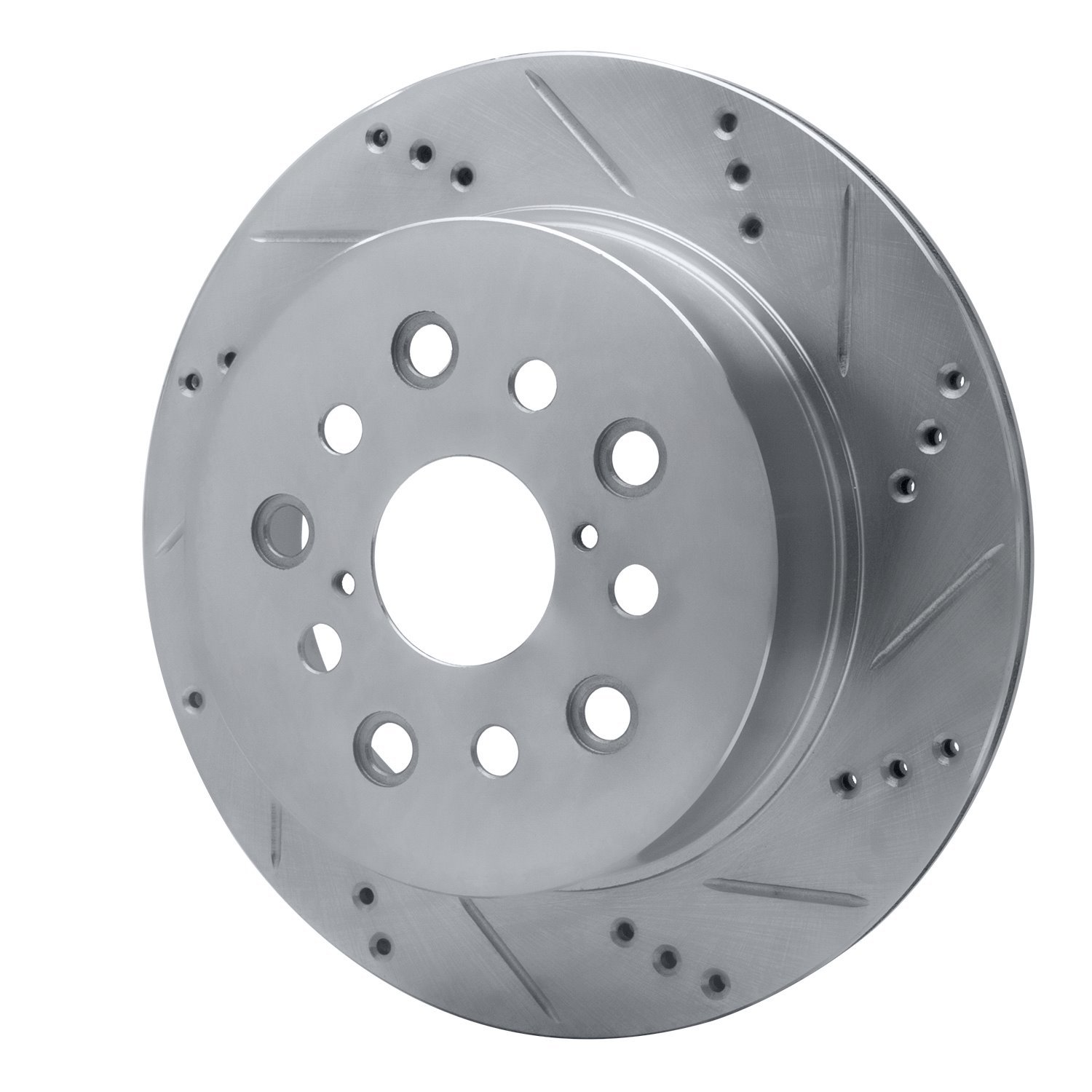 E-Line Drilled & Slotted Silver Brake Rotor, 2001-2006 Lexus/Toyota/Scion, Position: Rear Right