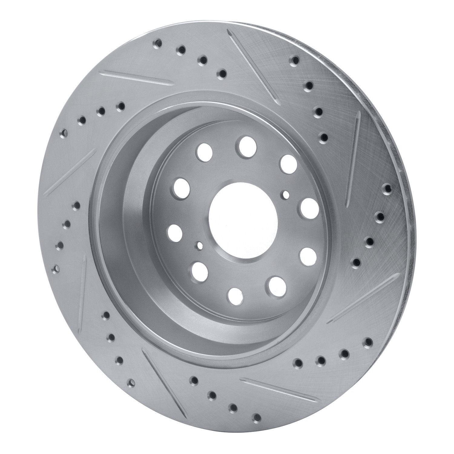 E-Line Drilled & Slotted Silver Brake Rotor, 2007-2017 Lexus/Toyota/Scion, Position: Rear Left