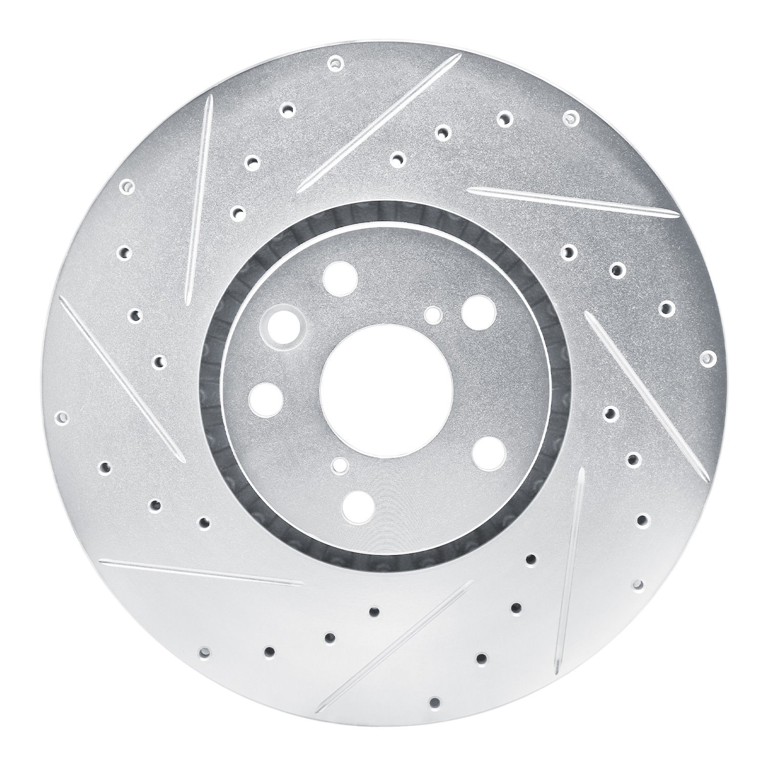 E-Line Drilled & Slotted Silver Brake Rotor, Fits Select Lexus/Toyota/Scion, Position: Left Front