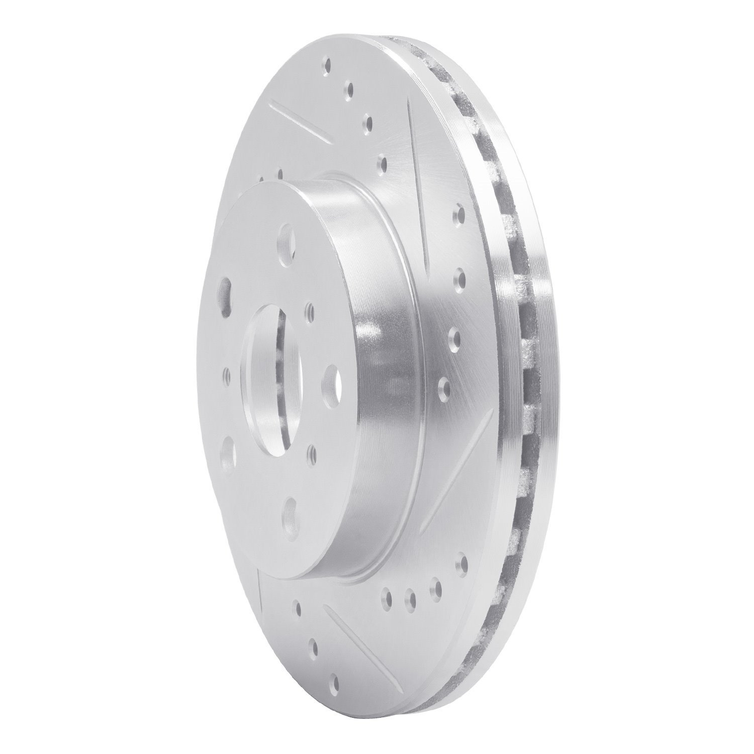 E-Line Drilled & Slotted Silver Brake Rotor, 1983-1986 Lexus/Toyota/Scion, Position: Front Right