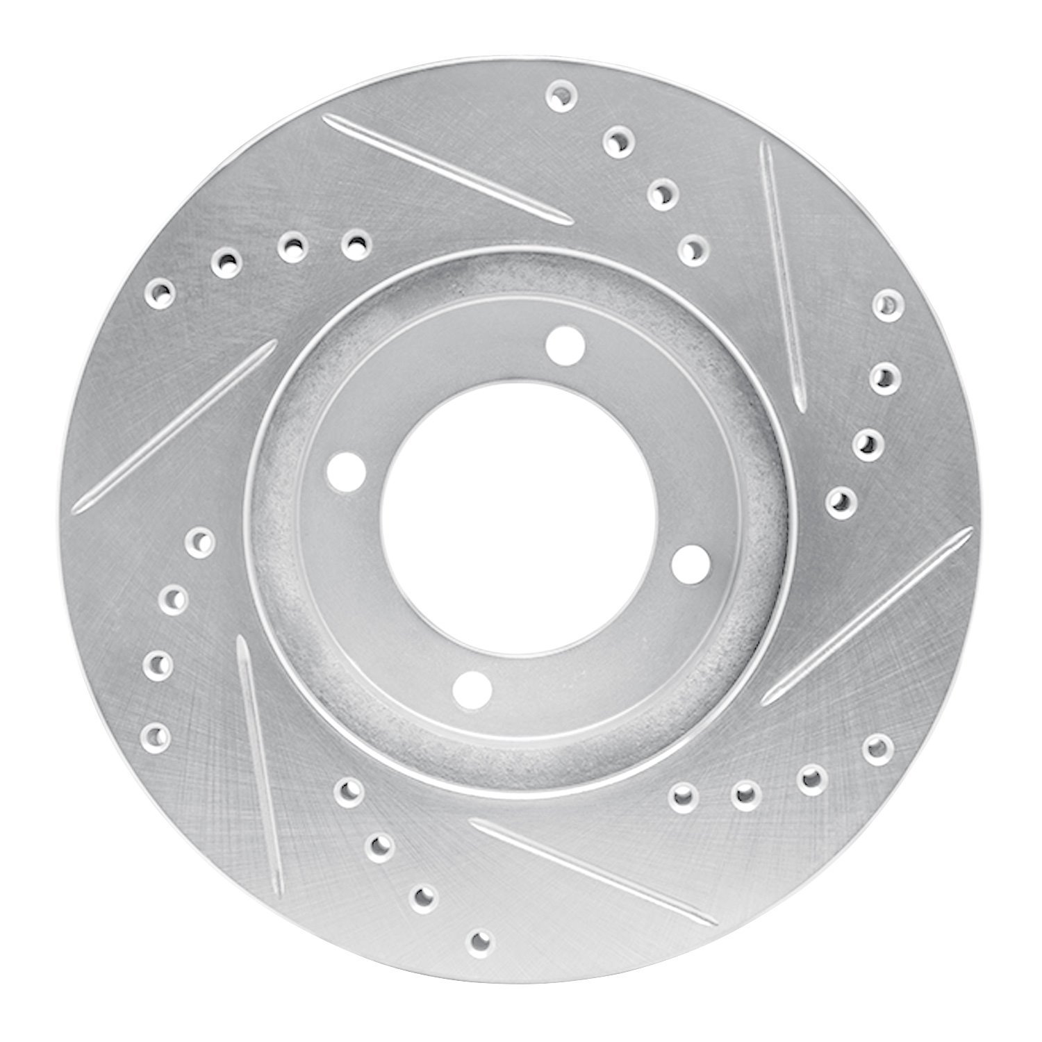 E-Line Drilled & Slotted Silver Brake Rotor, 1984-1987 Lexus/Toyota/Scion, Position: Front Left