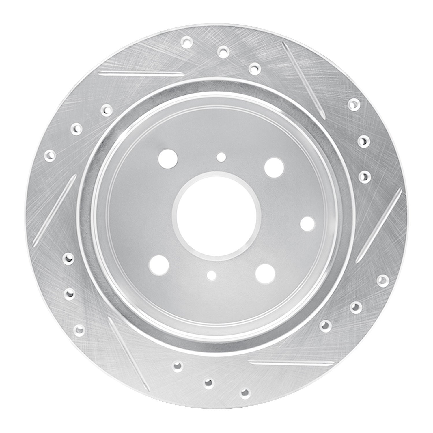 E-Line Drilled & Slotted Silver Brake Rotor, 1984-1988 Lexus/Toyota/Scion, Position: Rear Left