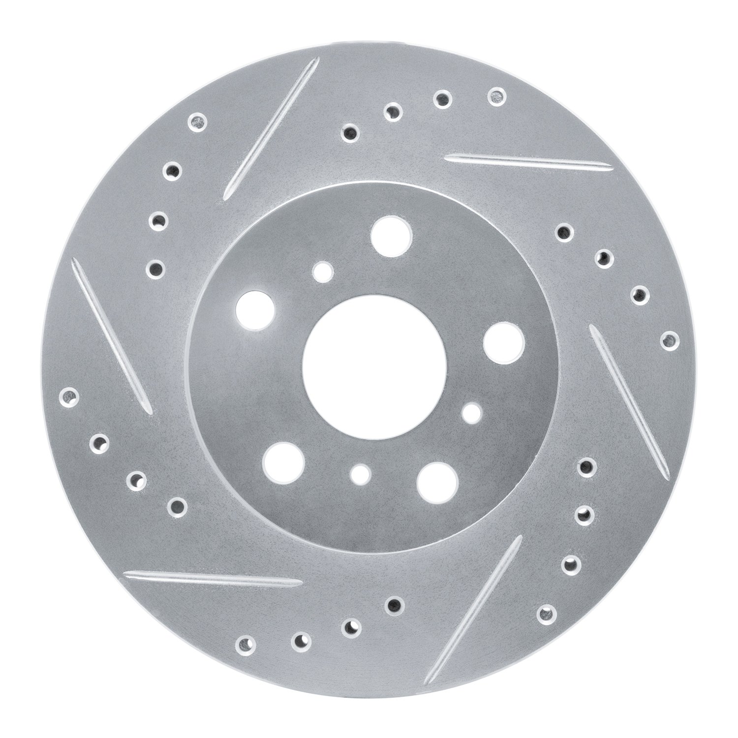 E-Line Drilled & Slotted Silver Brake Rotor, 1986-1989 Lexus/Toyota/Scion, Position: Front Left