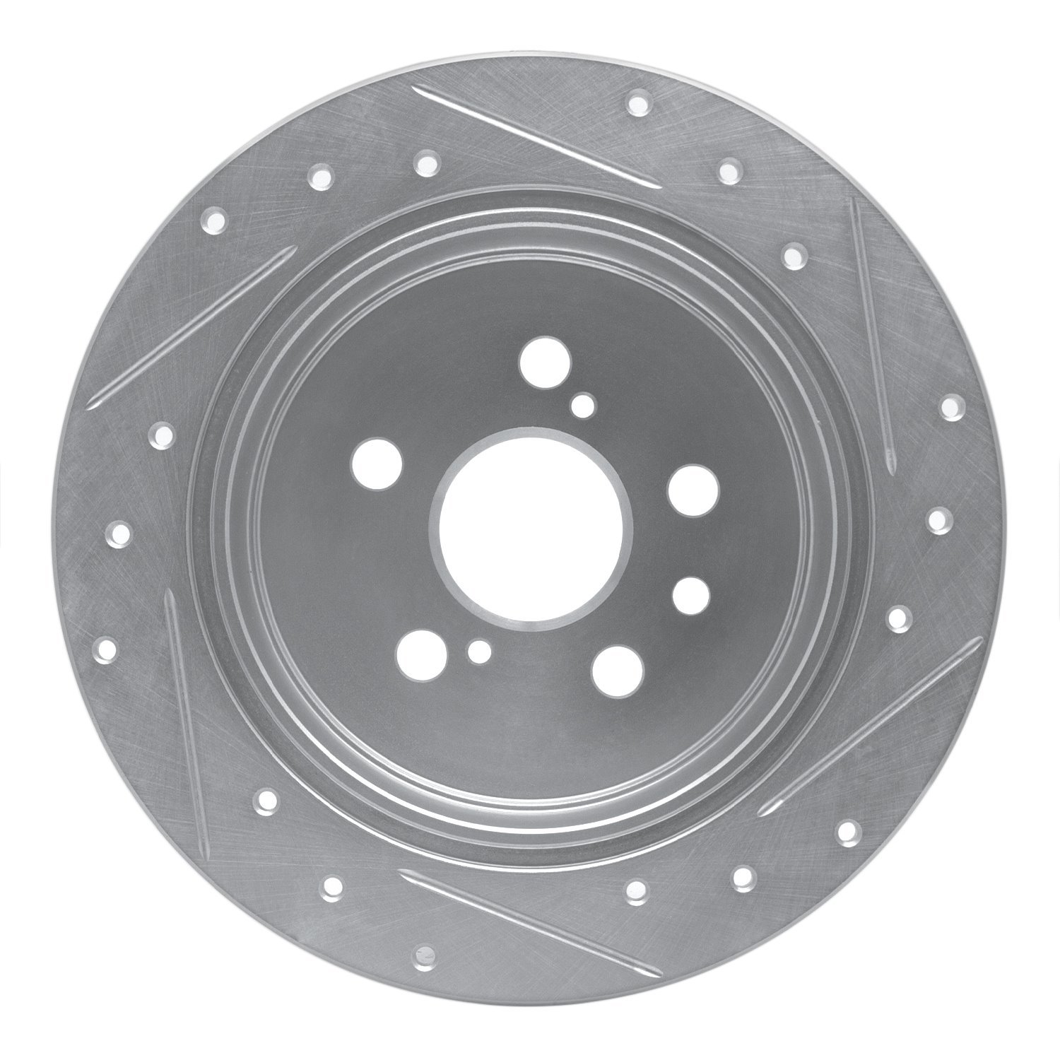 E-Line Drilled & Slotted Silver Brake Rotor, 1996-1999 Lexus/Toyota/Scion, Position: Rear Left