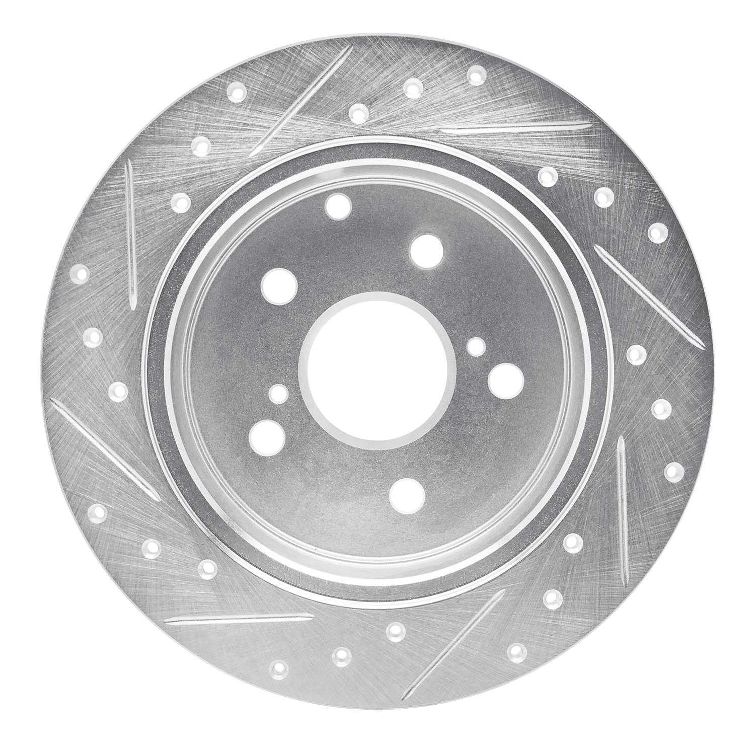 E-Line Drilled & Slotted Silver Brake Rotor, 2009-2013 Fits Multiple Makes/Models, Position: Rear Right