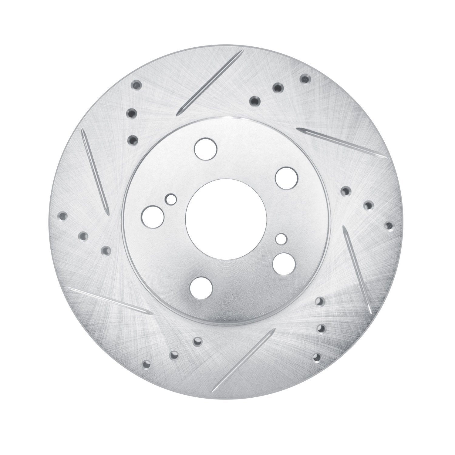 E-Line Drilled & Slotted Silver Brake Rotor, 2010-2017 Lexus/Toyota/Scion, Position: Front Left