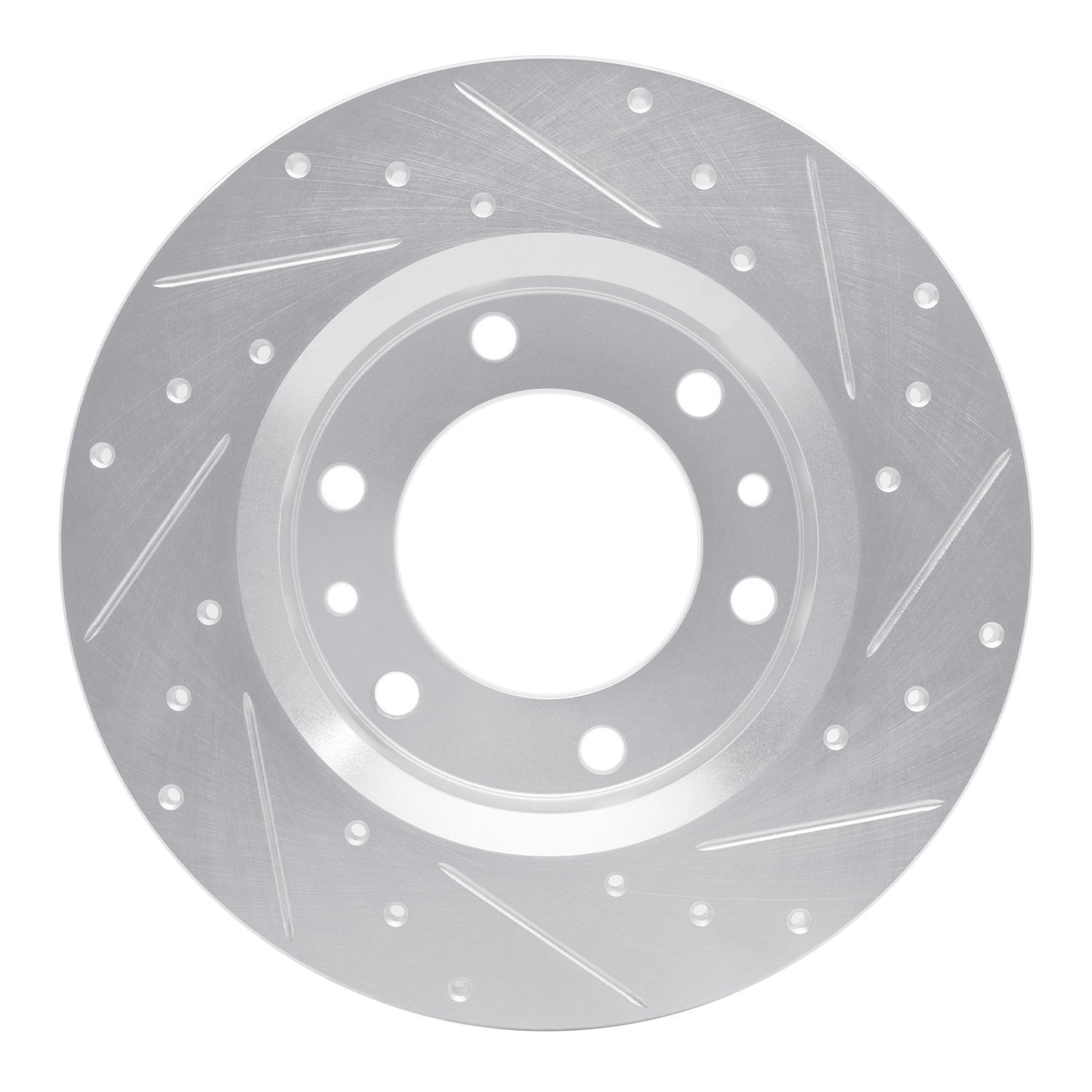E-Line Drilled & Slotted Silver Brake Rotor, 1981-1985 Lexus/Toyota/Scion, Position: Front Left