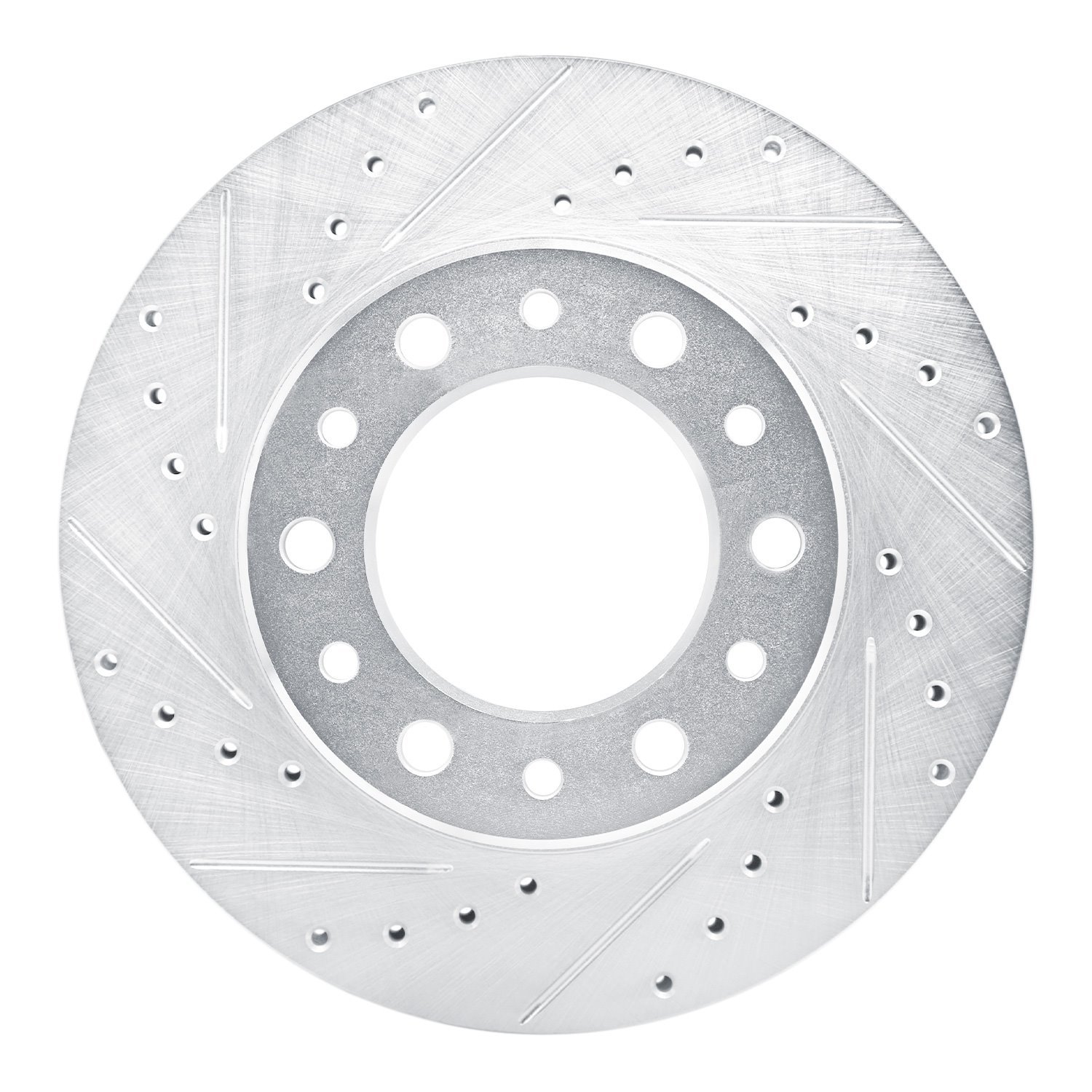 E-Line Drilled & Slotted Silver Brake Rotor, 1976-1980 Lexus/Toyota/Scion, Position: Front Left
