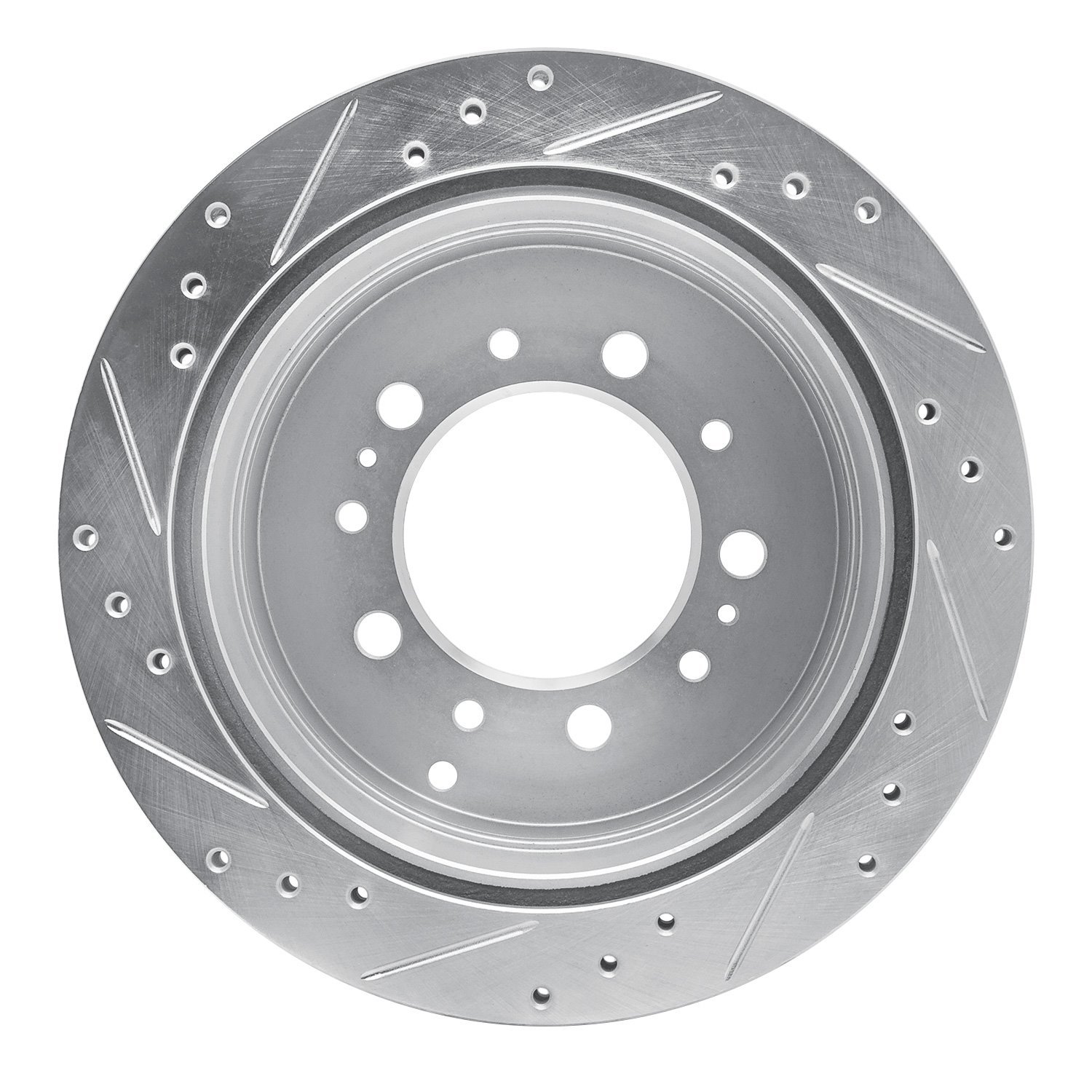 E-Line Drilled & Slotted Silver Brake Rotor, 1998-2007 Lexus/Toyota/Scion, Position: Rear Right