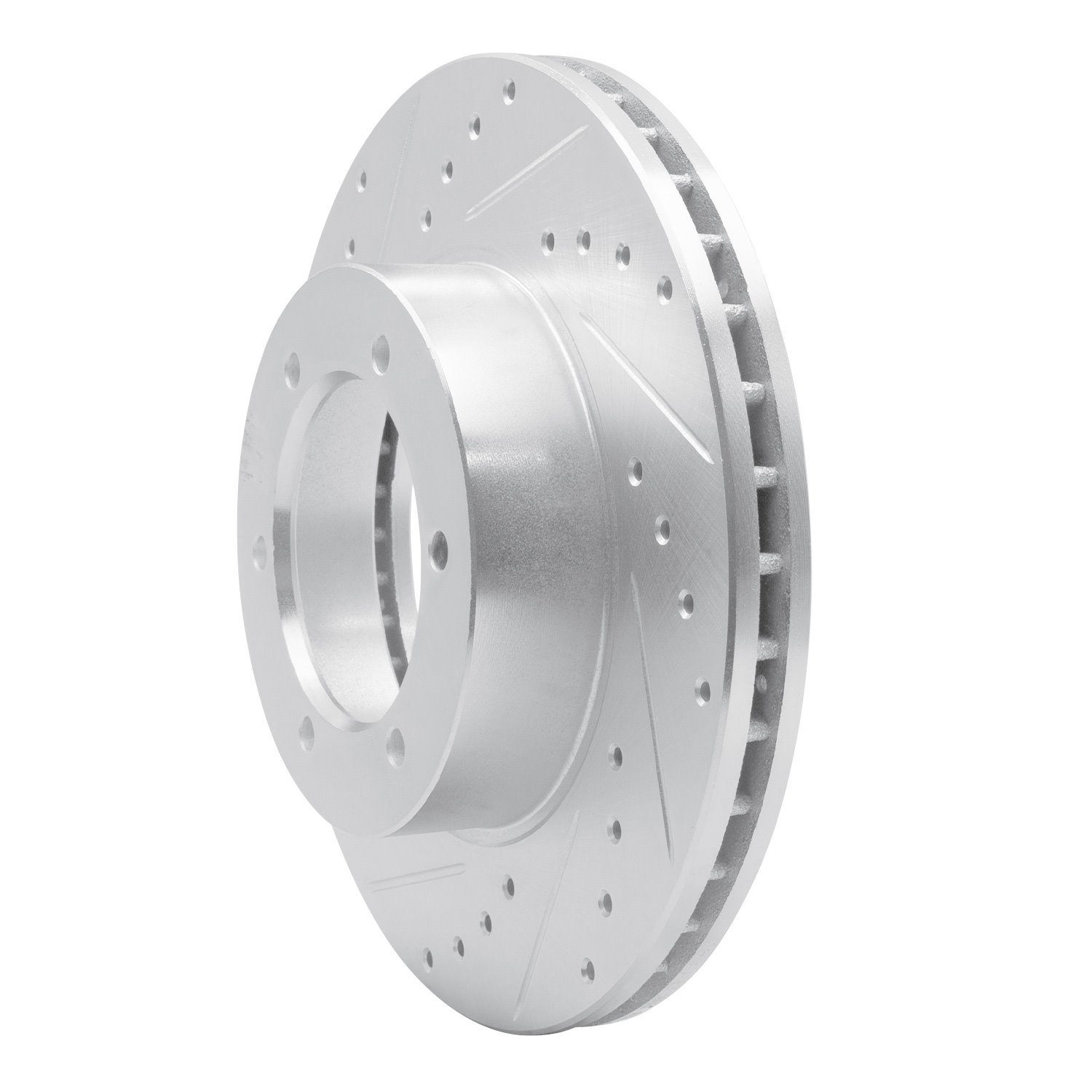 E-Line Drilled & Slotted Silver Brake Rotor, 1991-1998 Lexus/Toyota/Scion, Position: Front Left