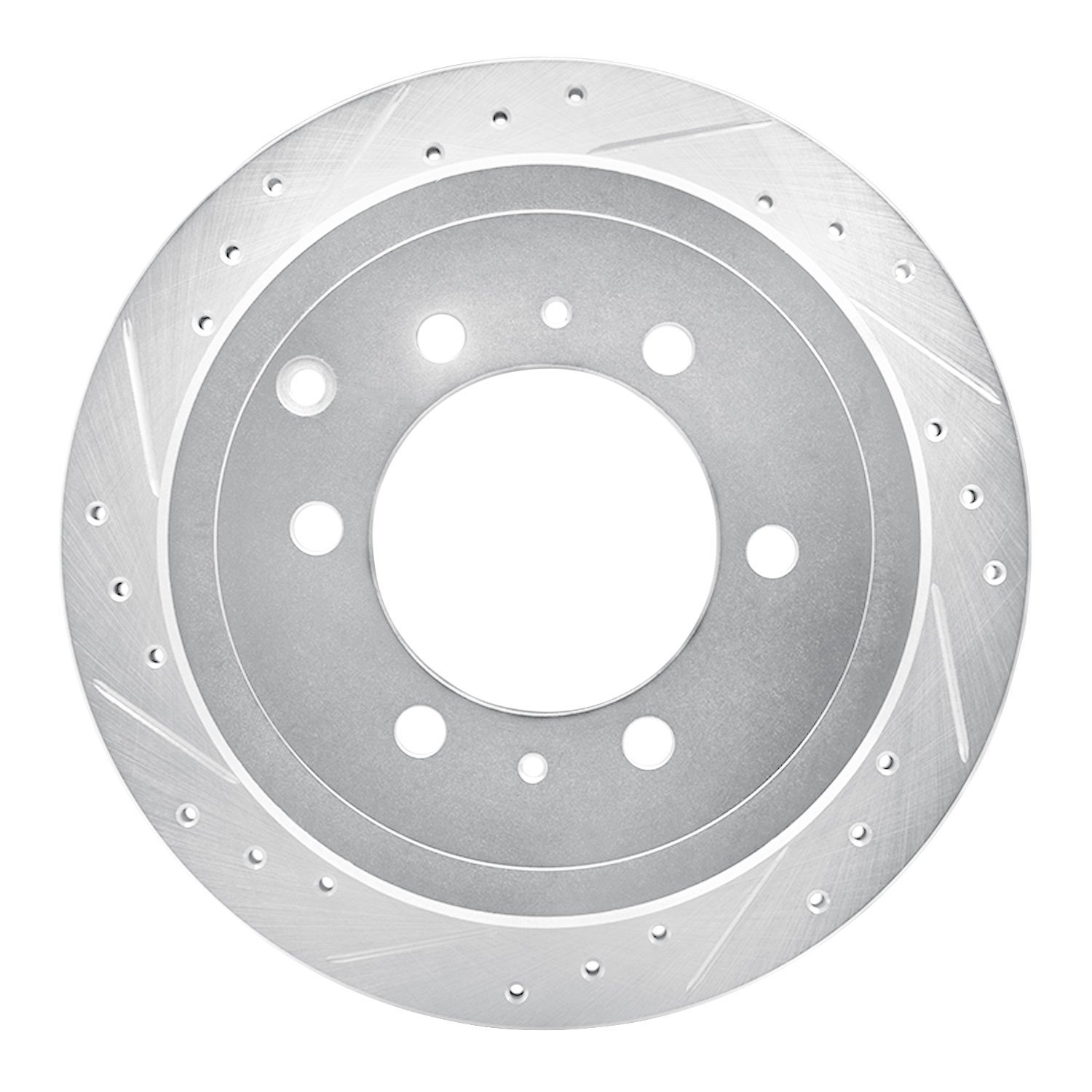 E-Line Drilled & Slotted Silver Brake Rotor, 1993-1997 Lexus/Toyota/Scion, Position: Rear Left