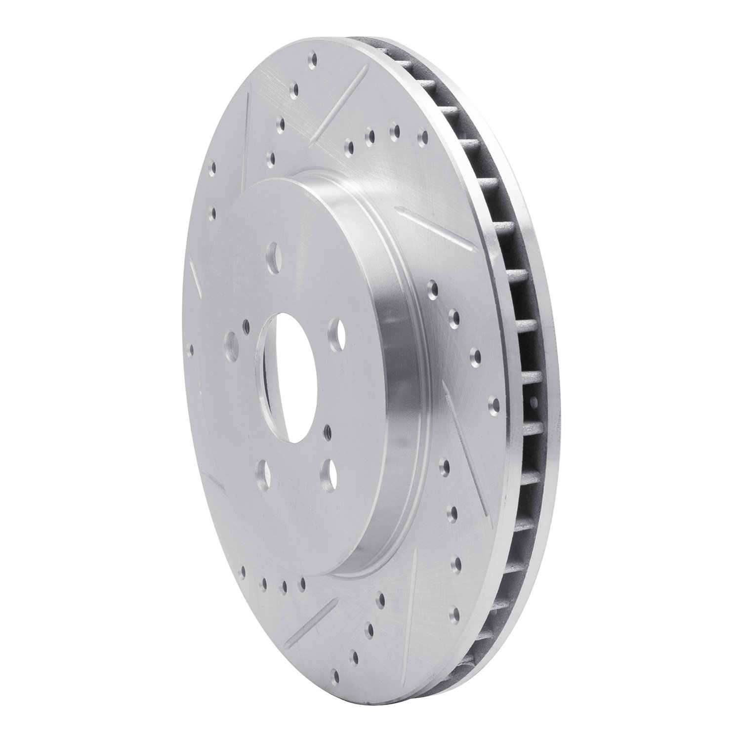 E-Line Drilled & Slotted Silver Brake Rotor, 2004-2009 Lexus/Toyota/Scion, Position: Front Left