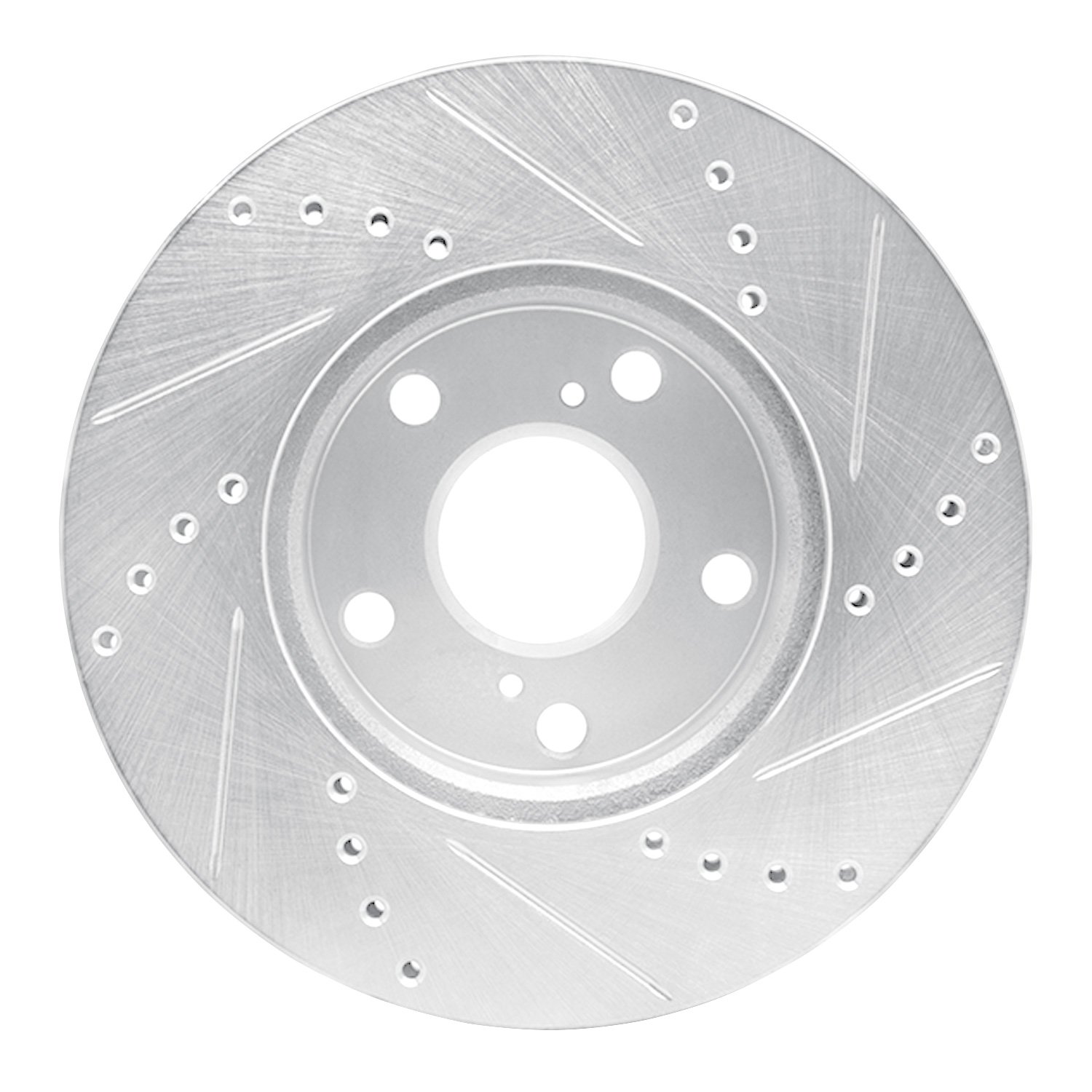 E-Line Drilled & Slotted Silver Brake Rotor, 2005-2015 Lexus/Toyota/Scion, Position: Front Left
