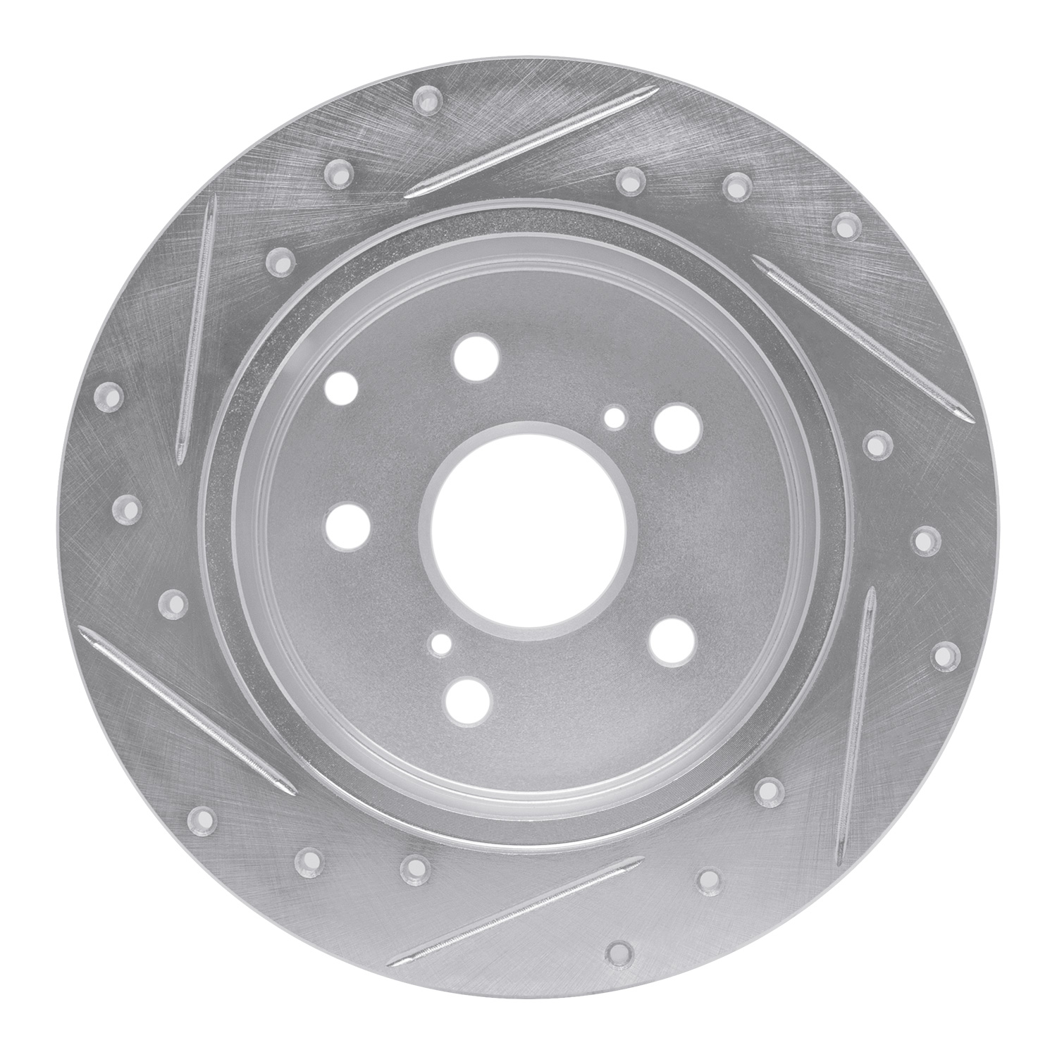 E-Line Drilled & Slotted Silver Brake Rotor, 2006-2018 Lexus/Toyota/Scion, Position: Rear Right