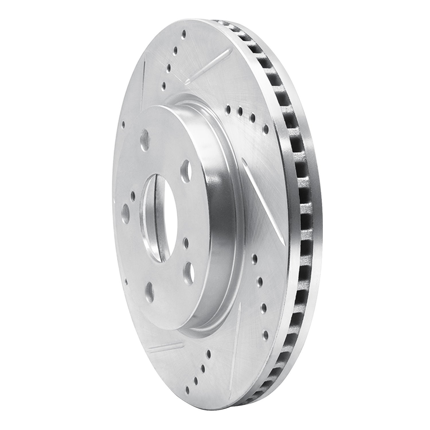 E-Line Drilled & Slotted Silver Brake Rotor, 2006-2018 Lexus/Toyota/Scion, Position: Front Left