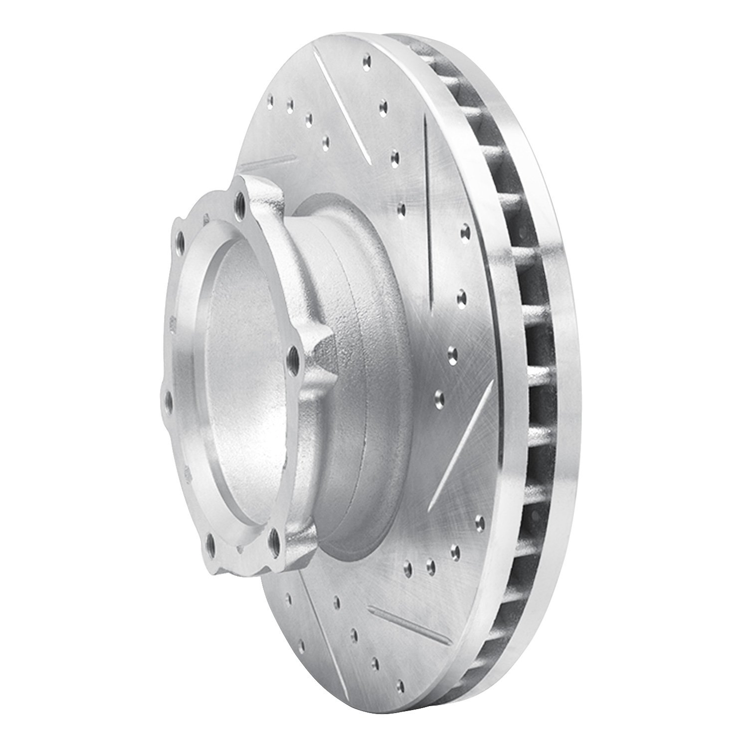 E-Line Drilled & Slotted Silver Brake Rotor, 2013-2020 Hino, Position: Front Right