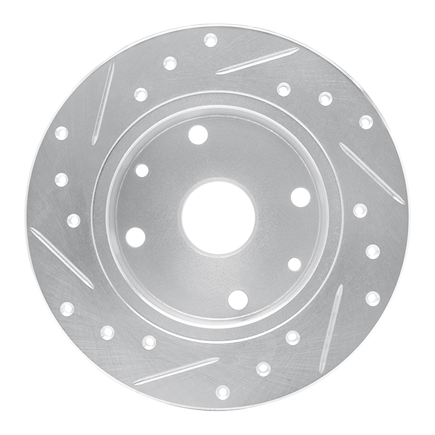 E-Line Drilled & Slotted Silver Brake Rotor, 1981-1985 Ford/Lincoln/Mercury/Mazda, Position: Rear Right
