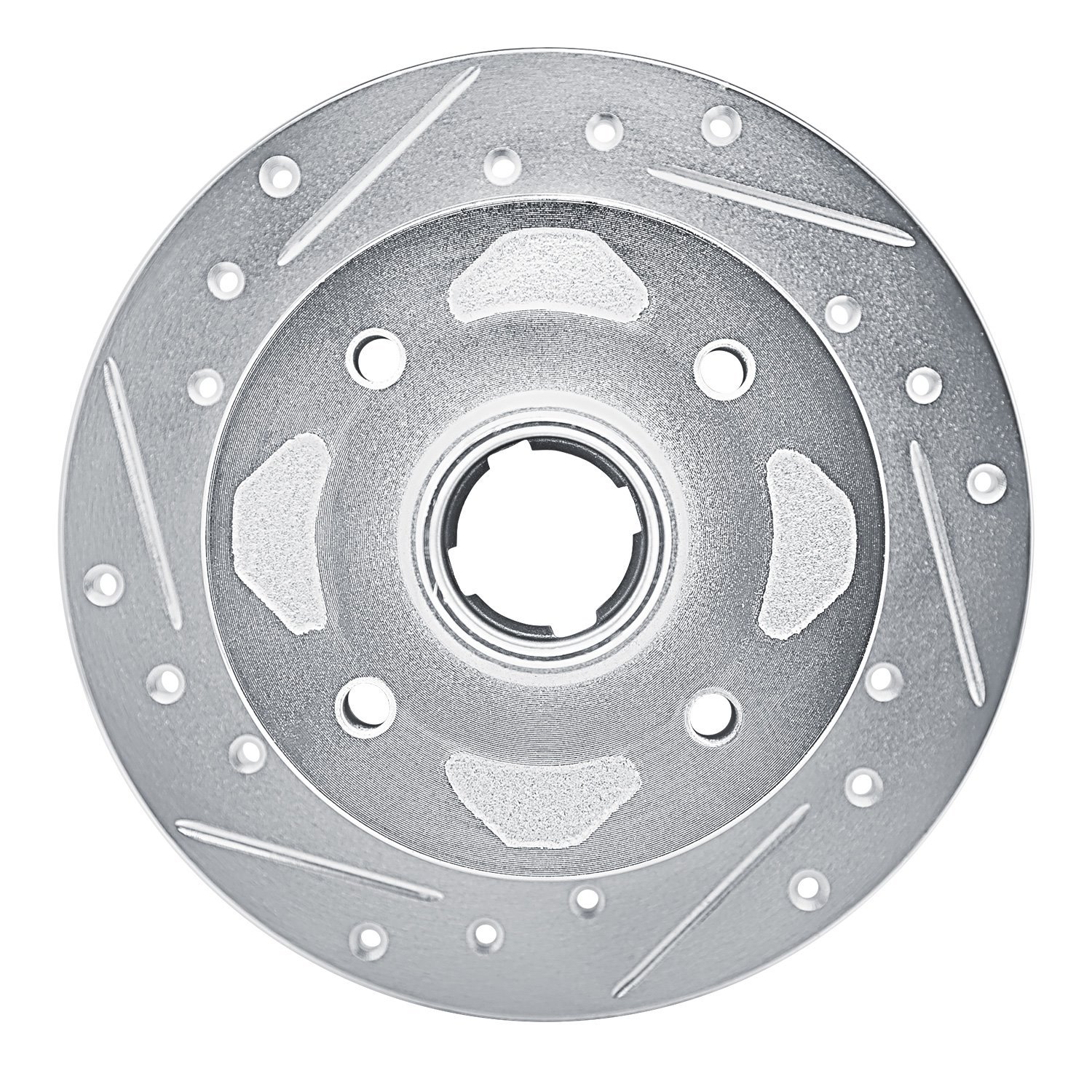 E-Line Drilled & Slotted Silver Brake Rotor, 1979-1982 Ford/Lincoln/Mercury/Mazda, Position: Front Left